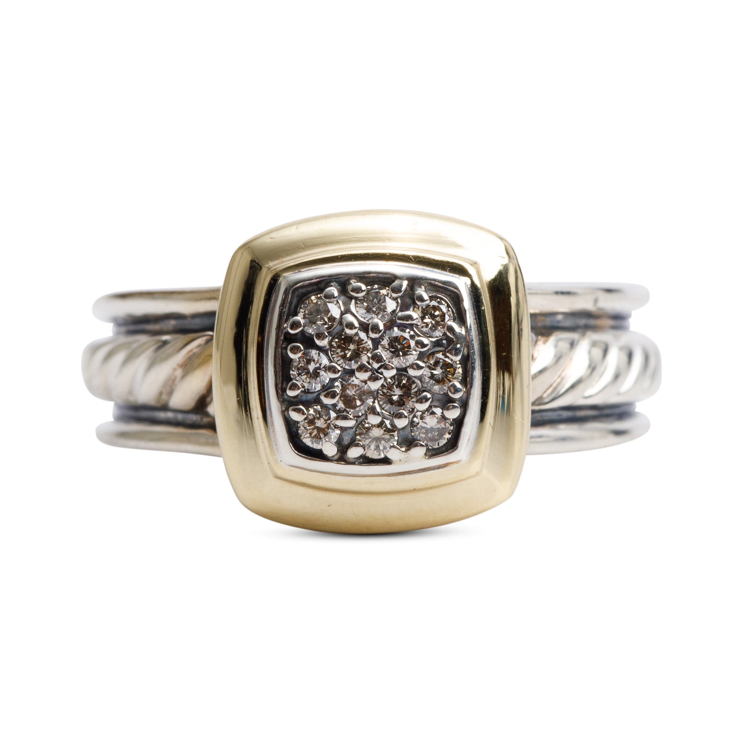David Yurman Vintage Sterling Silver & 18k Yellow Gold Diamond Cable Cocktail Ring, Size 7