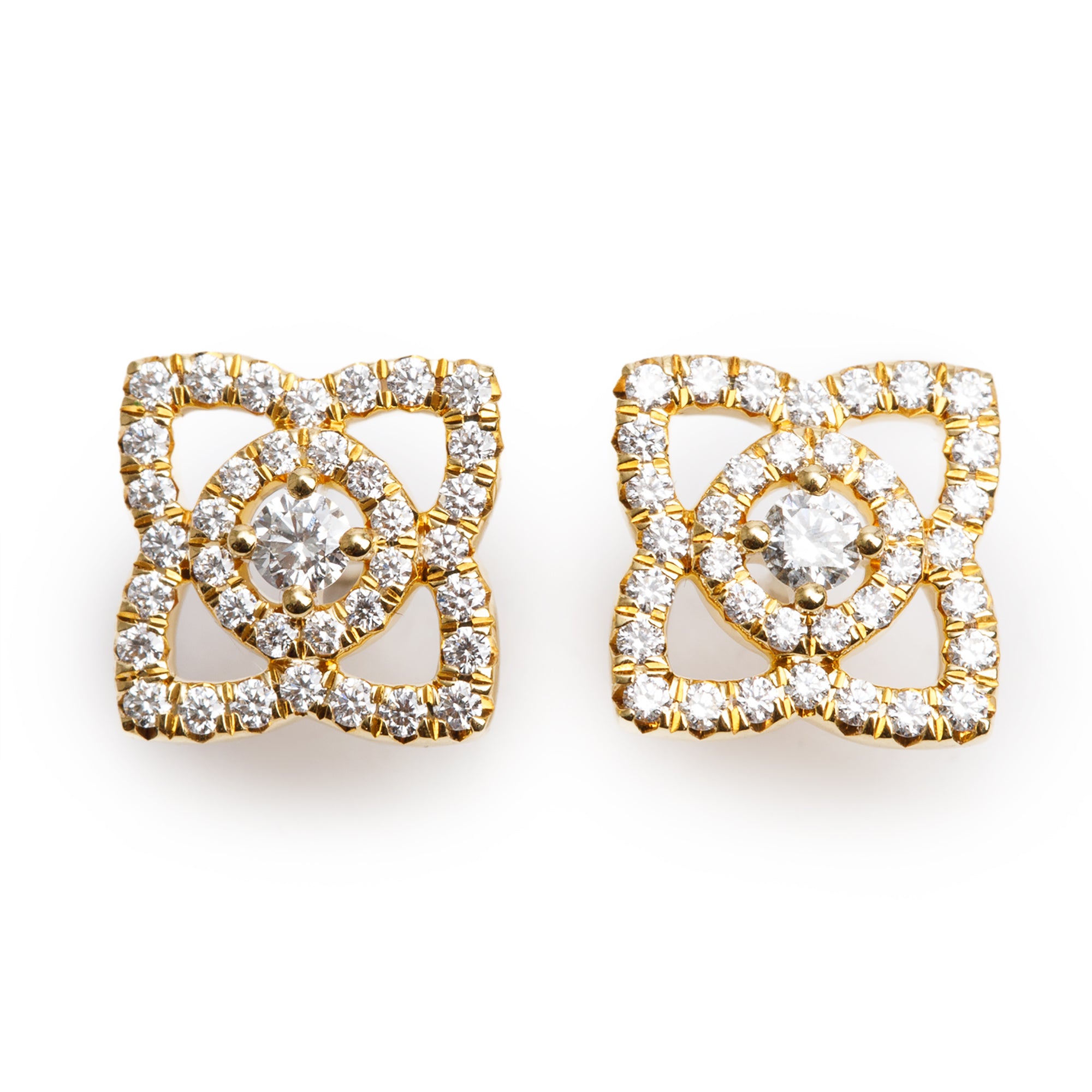 De Beers 18k Yellow Gold Diamond Enchanted Lotus Earrings w/ Box