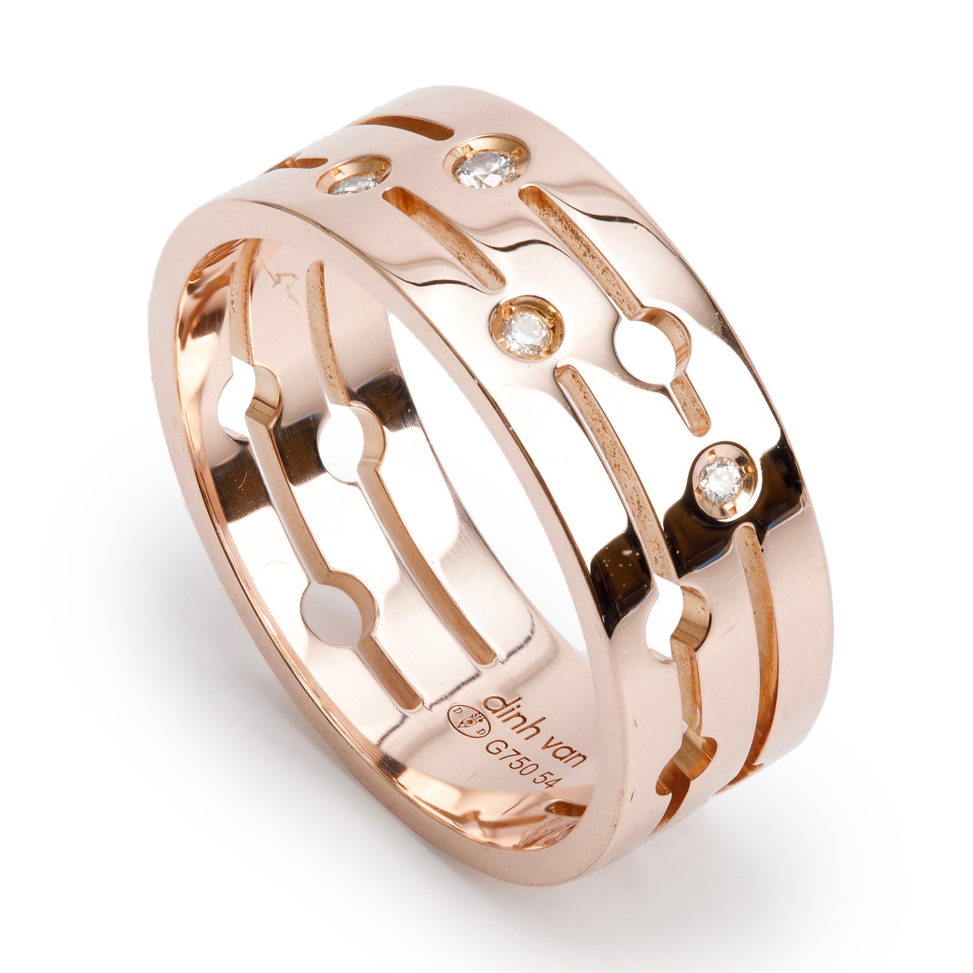 Dinh Van 18k Rose Gold Diamond Band Ring, Size 7