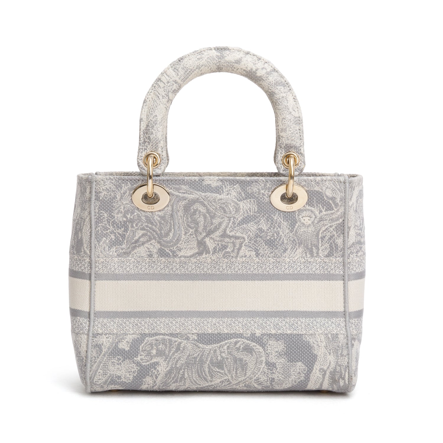 Christian Dior 2021 Grey Canvas Toile de Jouy Embroidered Medium Lady D-Lite w/ Strap