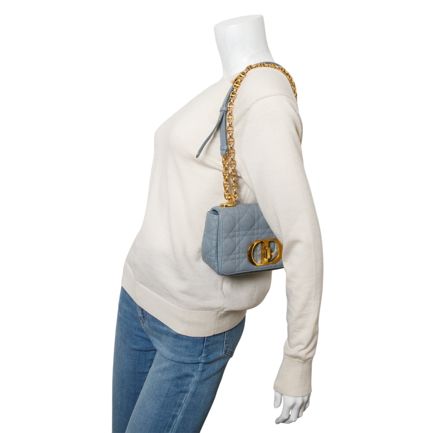 Christian Dior 2021 Grey Supple Cannage Calfskin Leather Small Dior Caro Bag