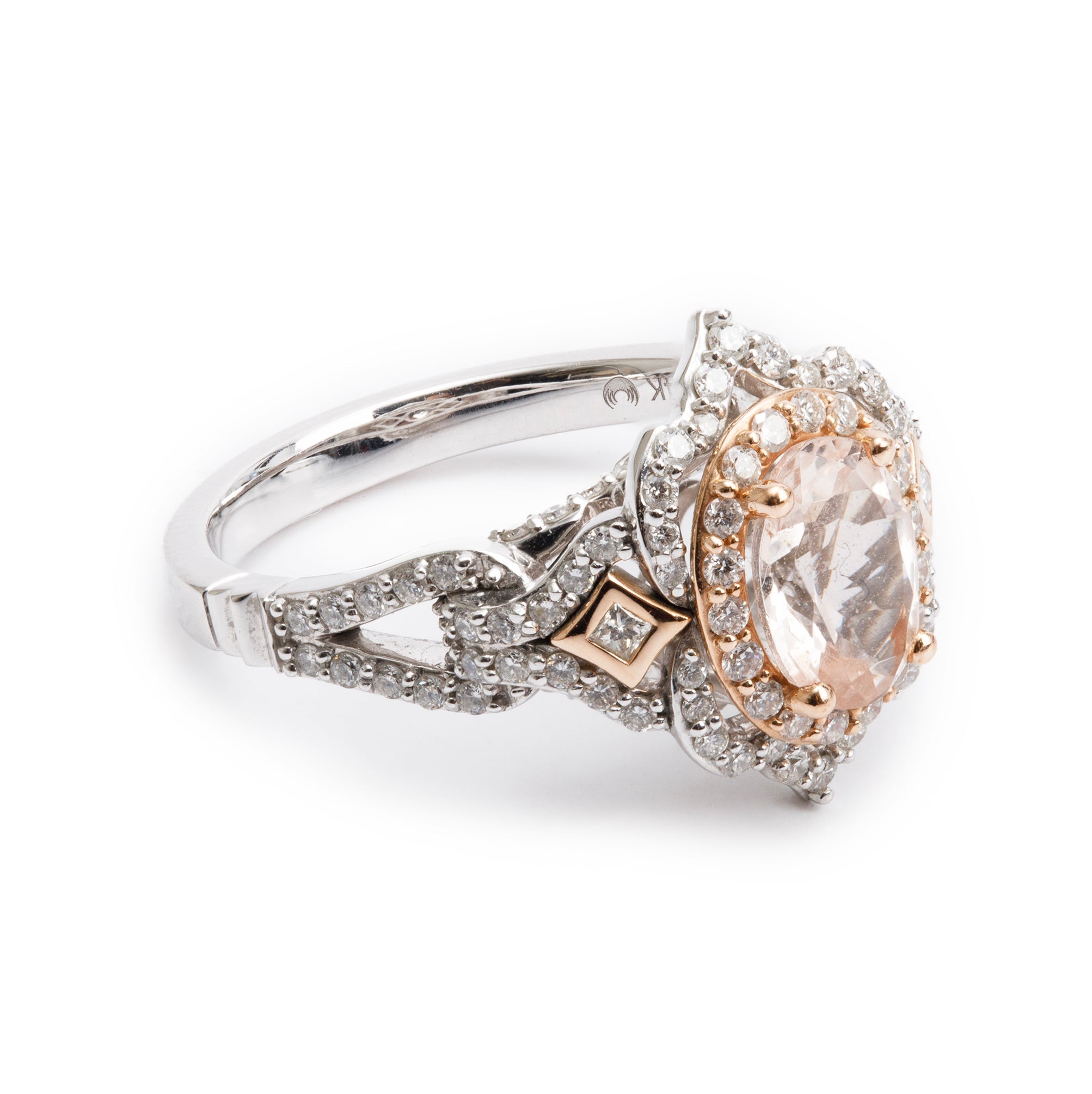 Disney 14k White & Rose Gold Morganite & Diamond Ring, Size 7