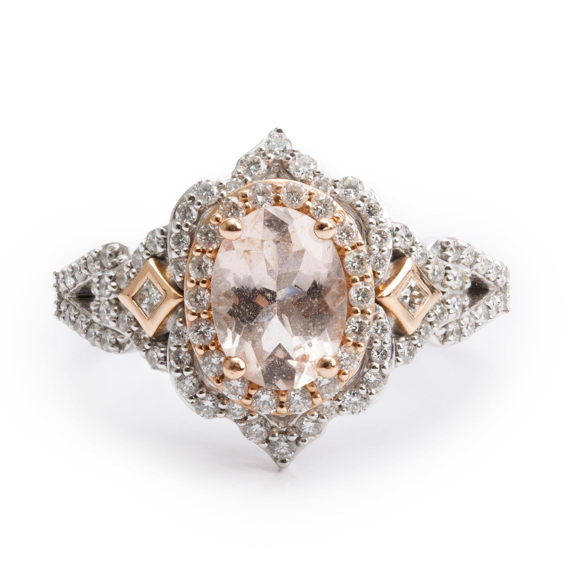 Disney 14k White & Rose Gold Morganite & Diamond Ring, Size 7