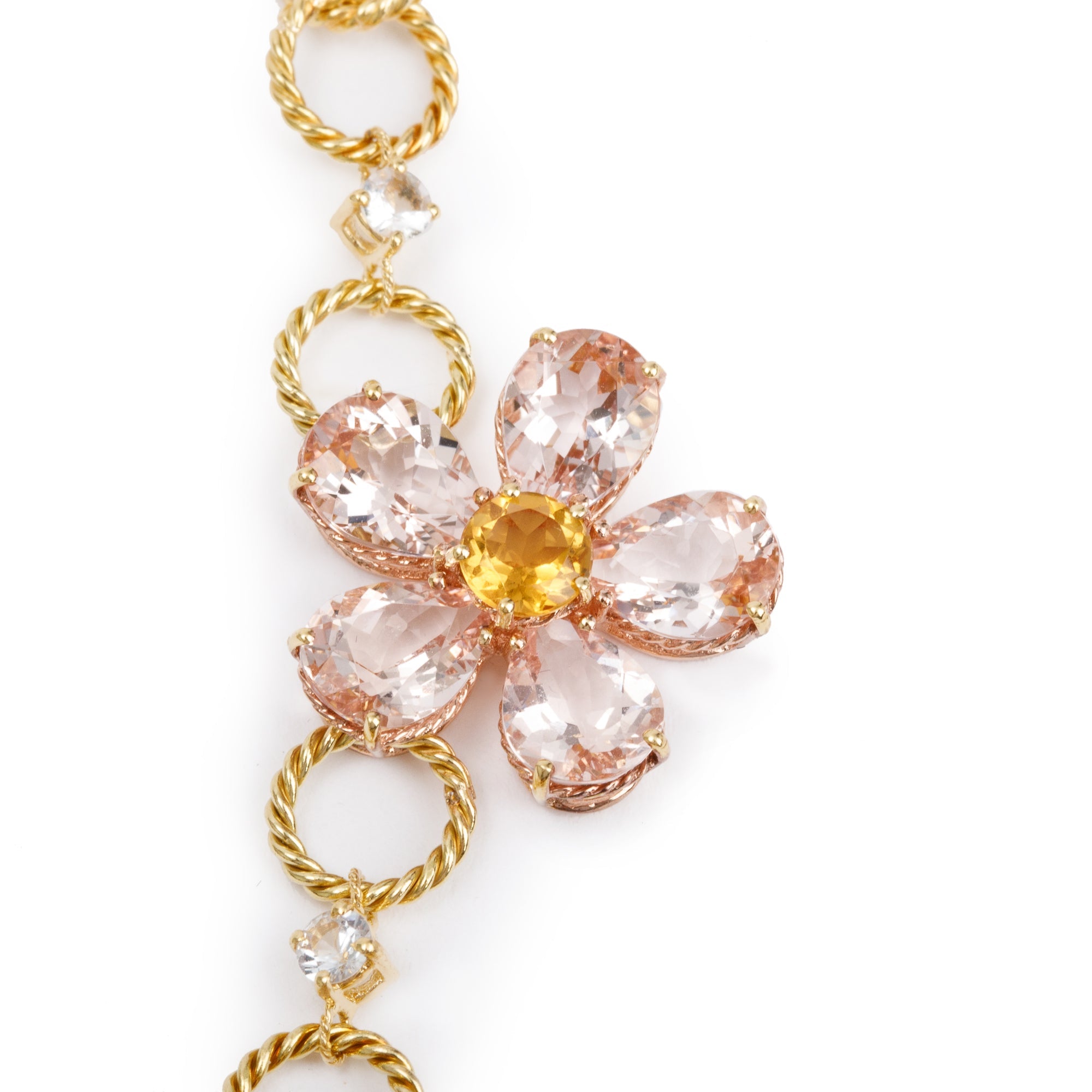 Dolce & Gabbana 18k Yellow Gold Multicolor Stone Floral Necklace w/ Box