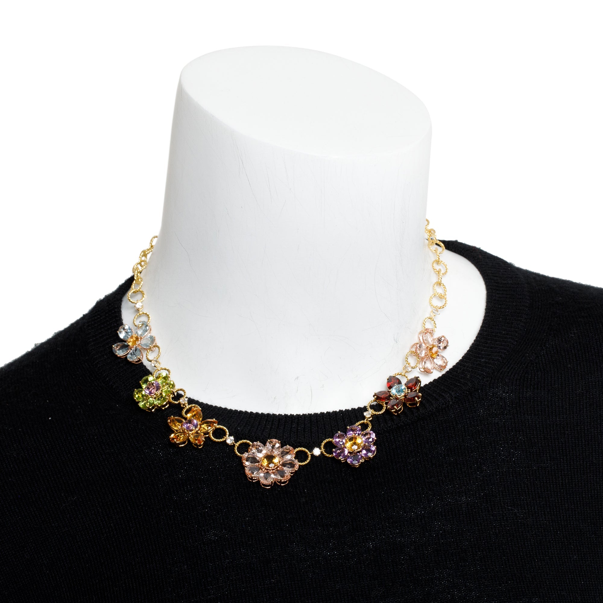Dolce & Gabbana 18k Yellow Gold Multicolor Stone Floral Necklace w/ Box