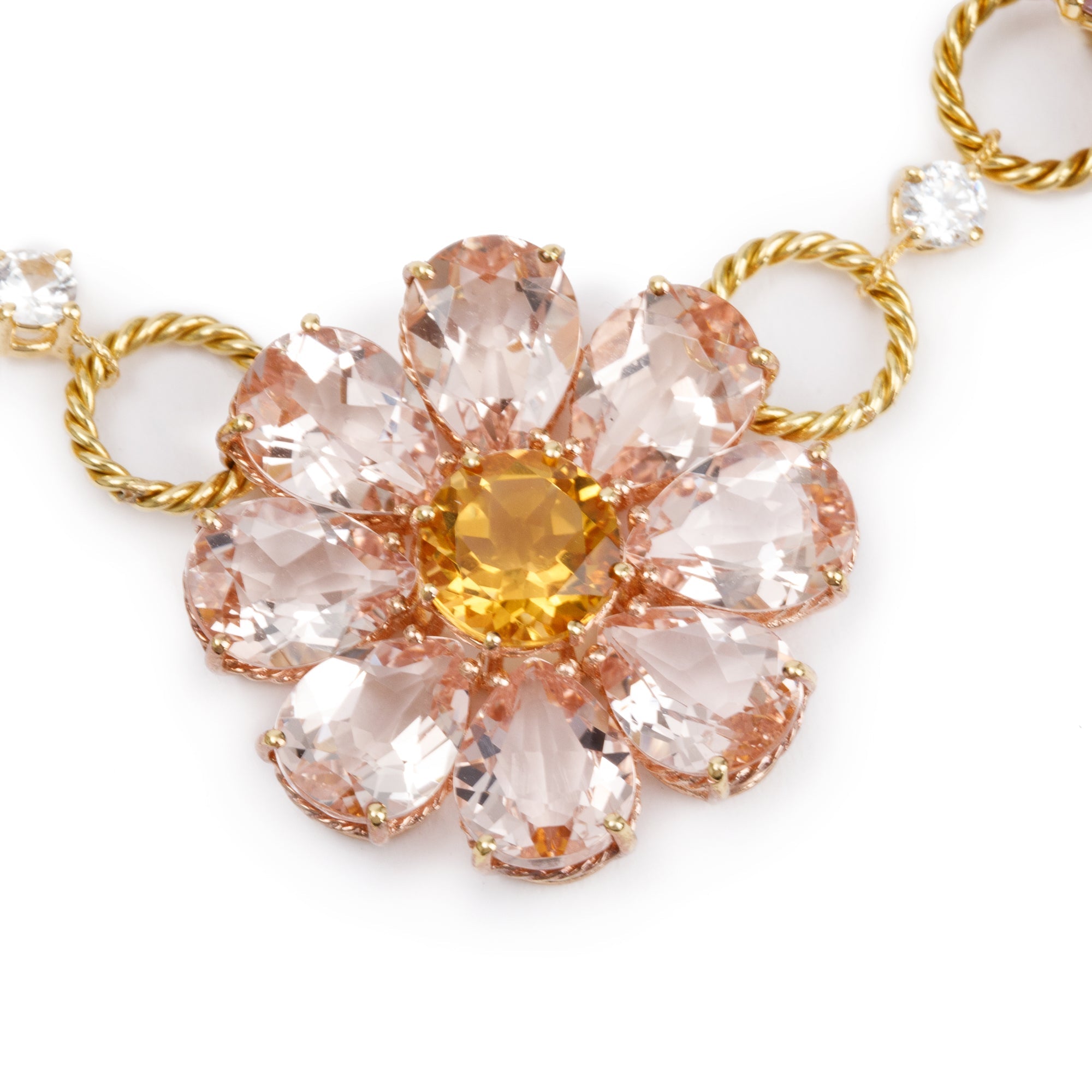 Dolce & Gabbana 18k Yellow Gold Multicolor Stone Floral Necklace w/ Box