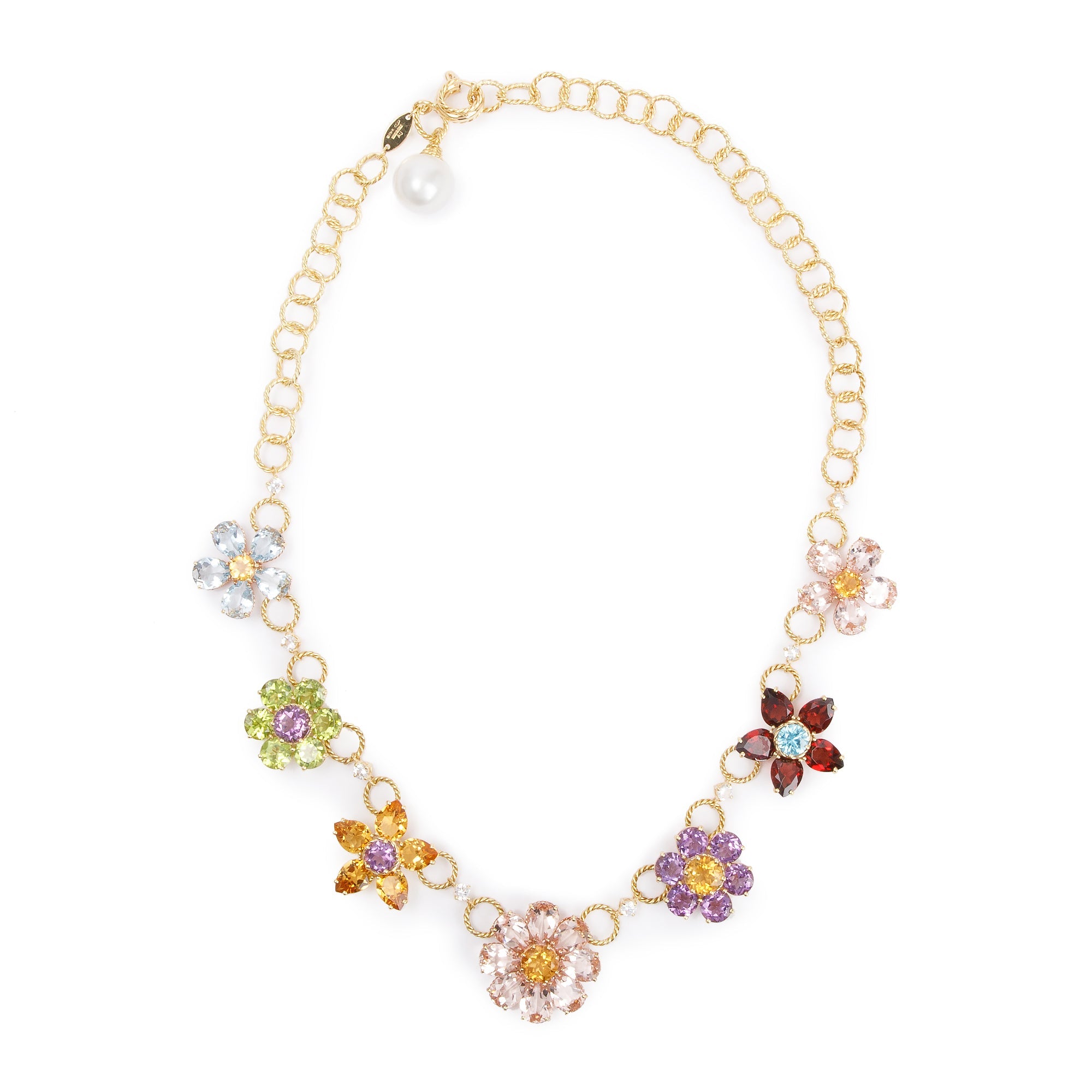 Dolce & Gabbana 18k Yellow Gold Multicolor Stone Floral Necklace w/ Box