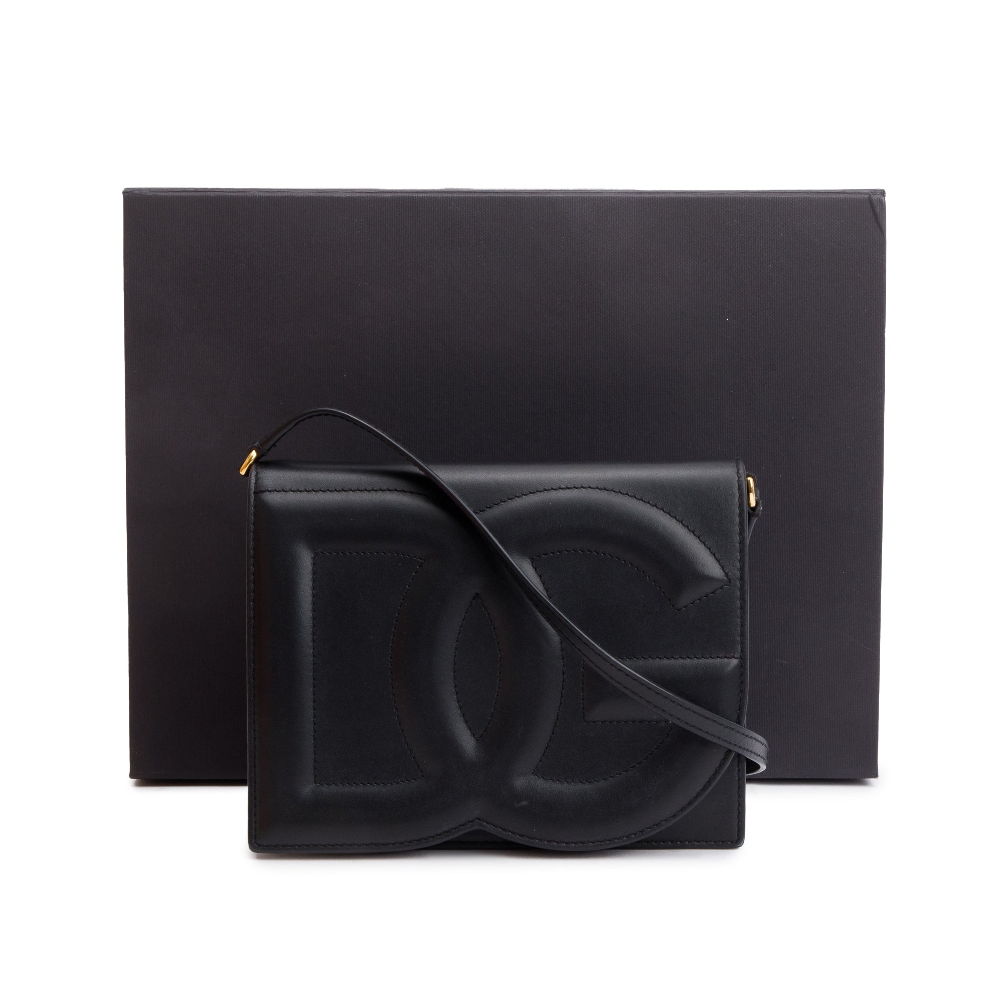 Dolce & Gabbana Black Calfskin Leather DG Logo Crossbody Bag