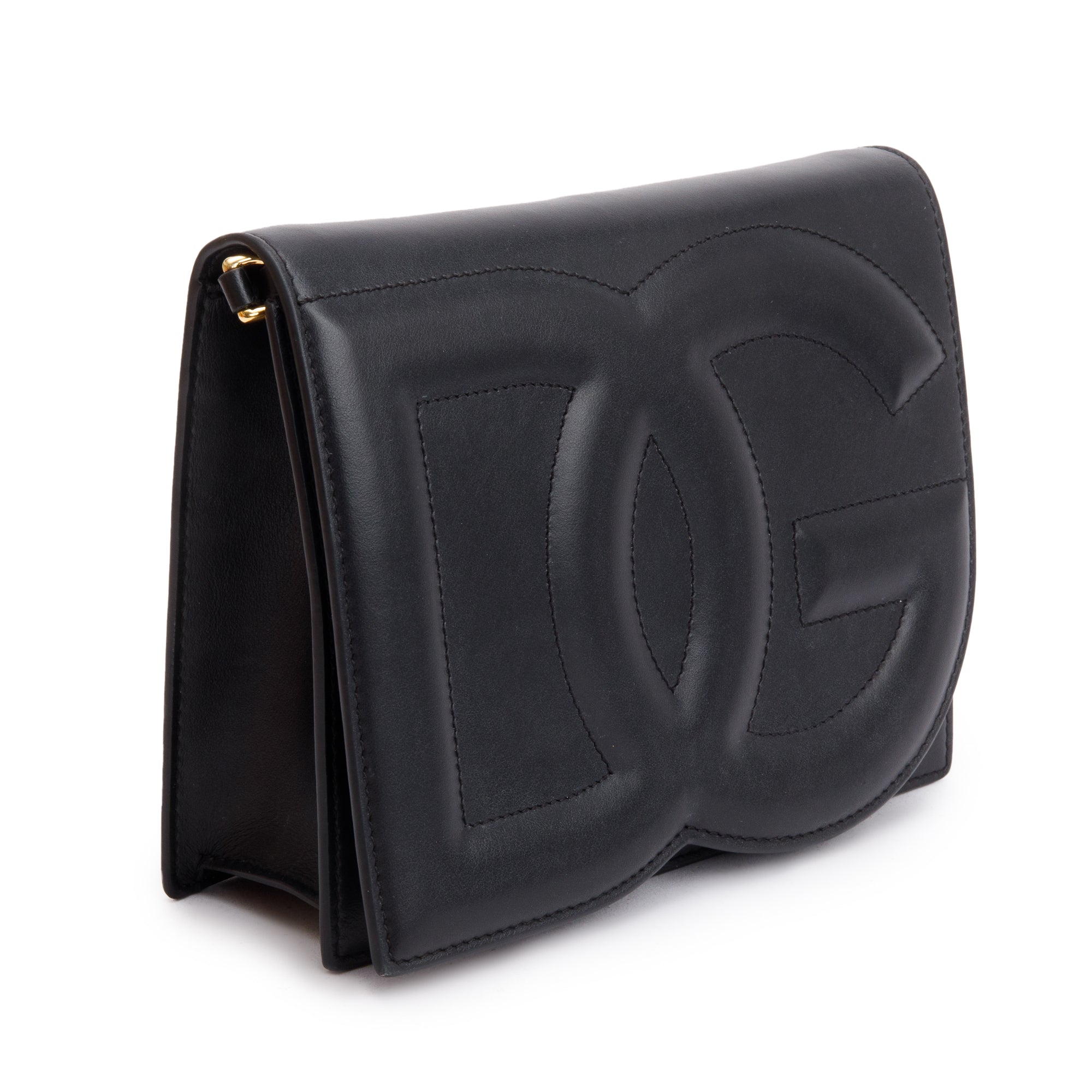 Dolce & Gabbana Black Calfskin Leather DG Logo Crossbody Bag