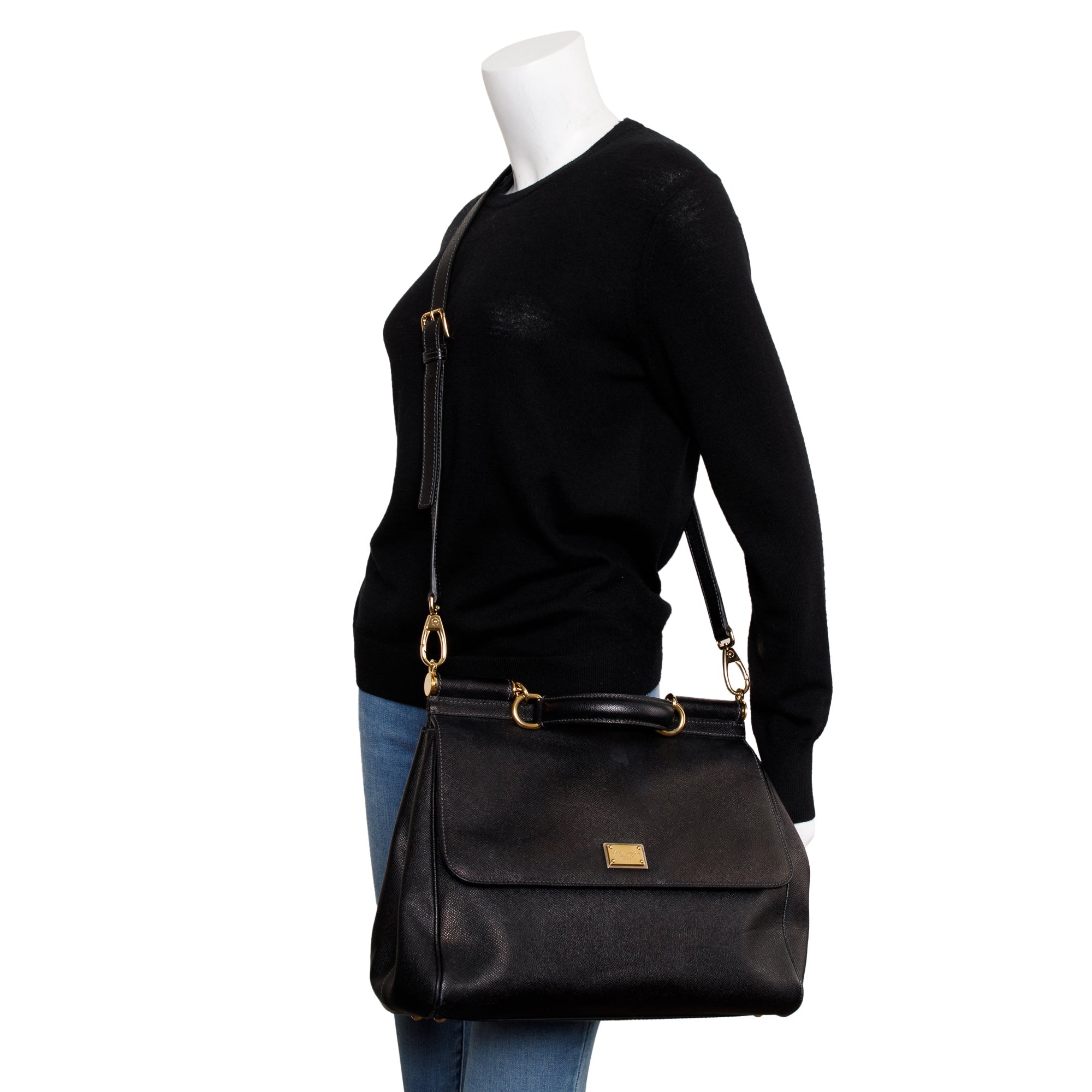 Dolce & Gabbana Black Leather Large Miss Sicily Bag w/ Strap & Authenticity Card