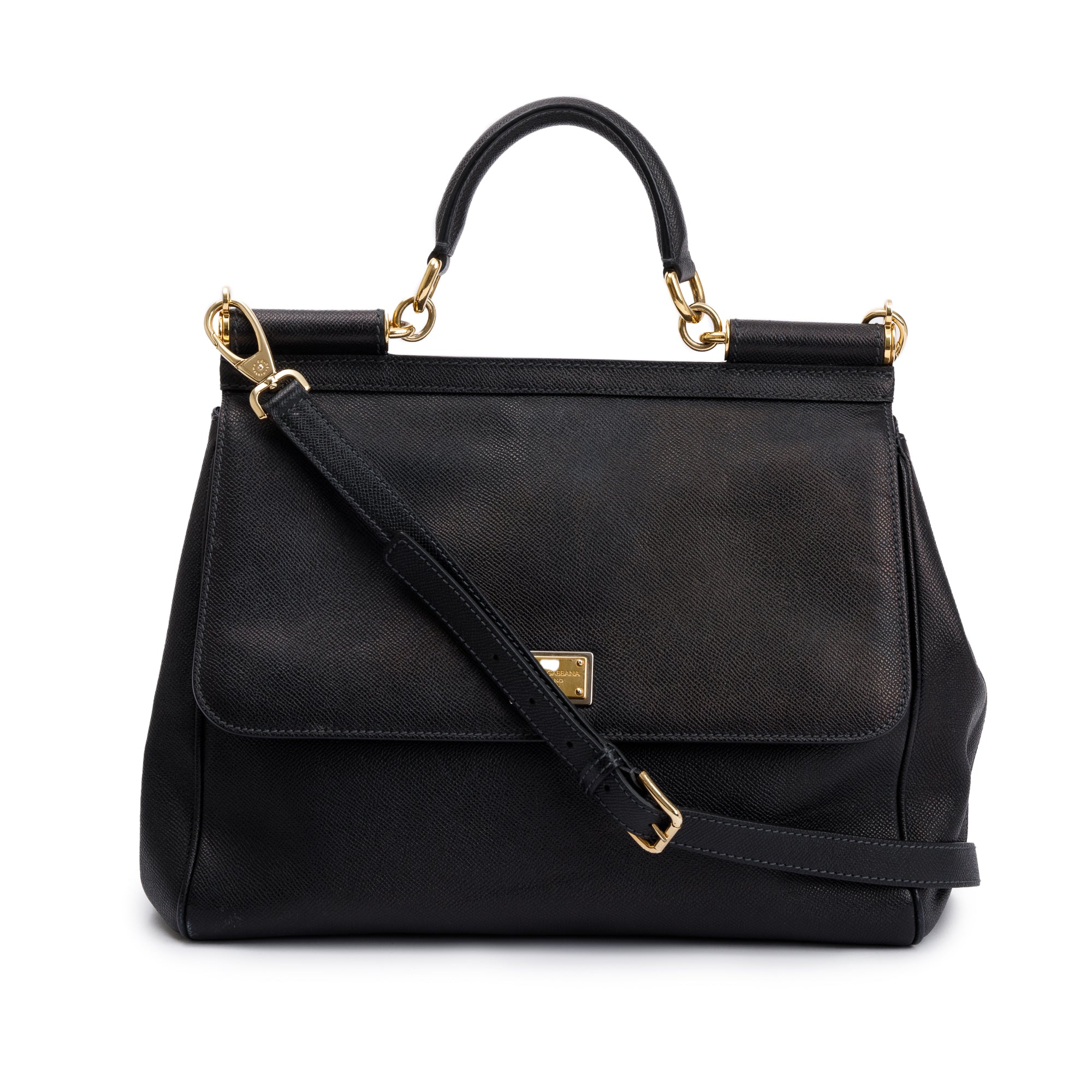 Dolce & Gabbana Black Leather Large Miss Sicily Bag w/ Strap & Authenticity Card