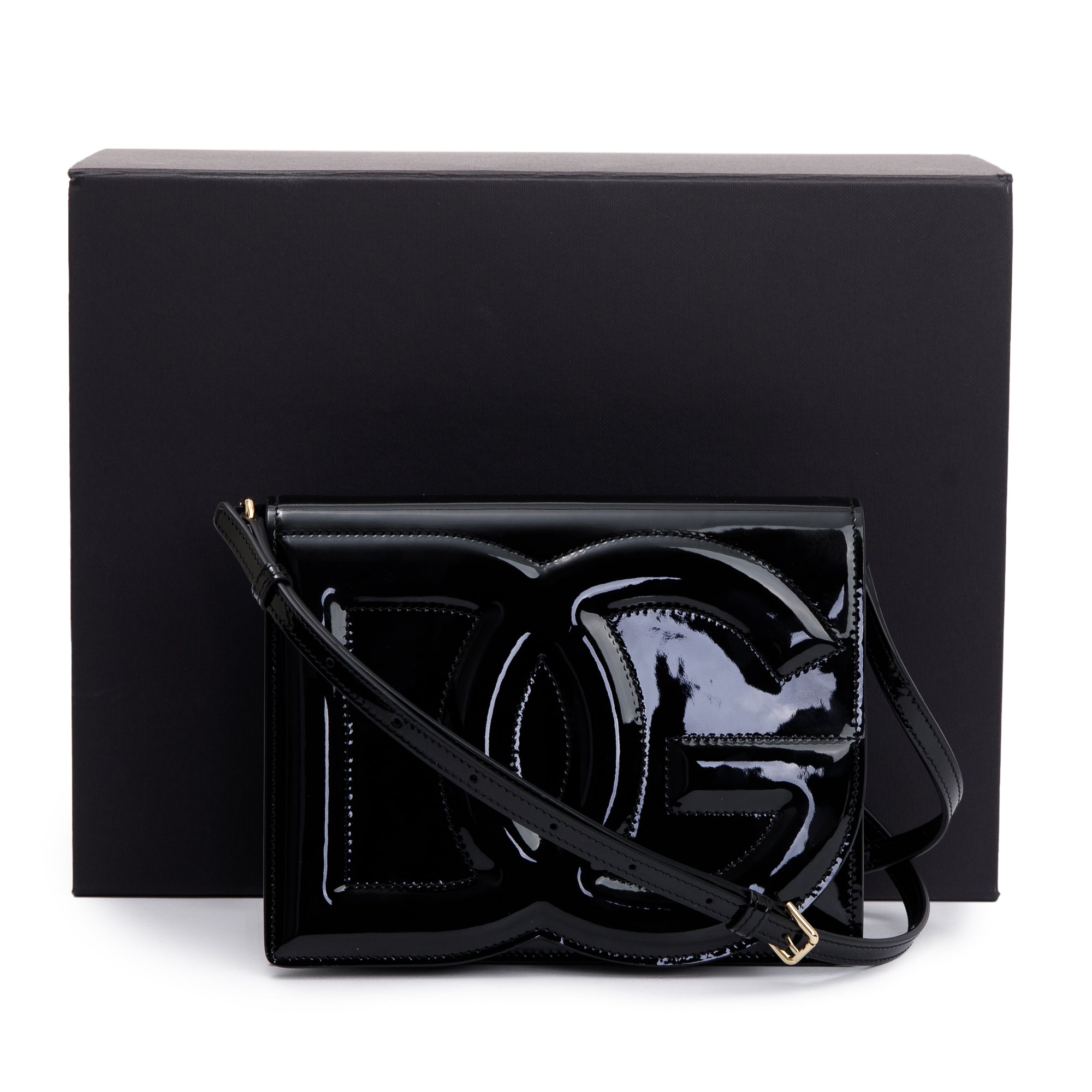 Dolce & Gabbana Black Patent Leather DG Logo Crossbody Bag w/ Box & Authenticity Card