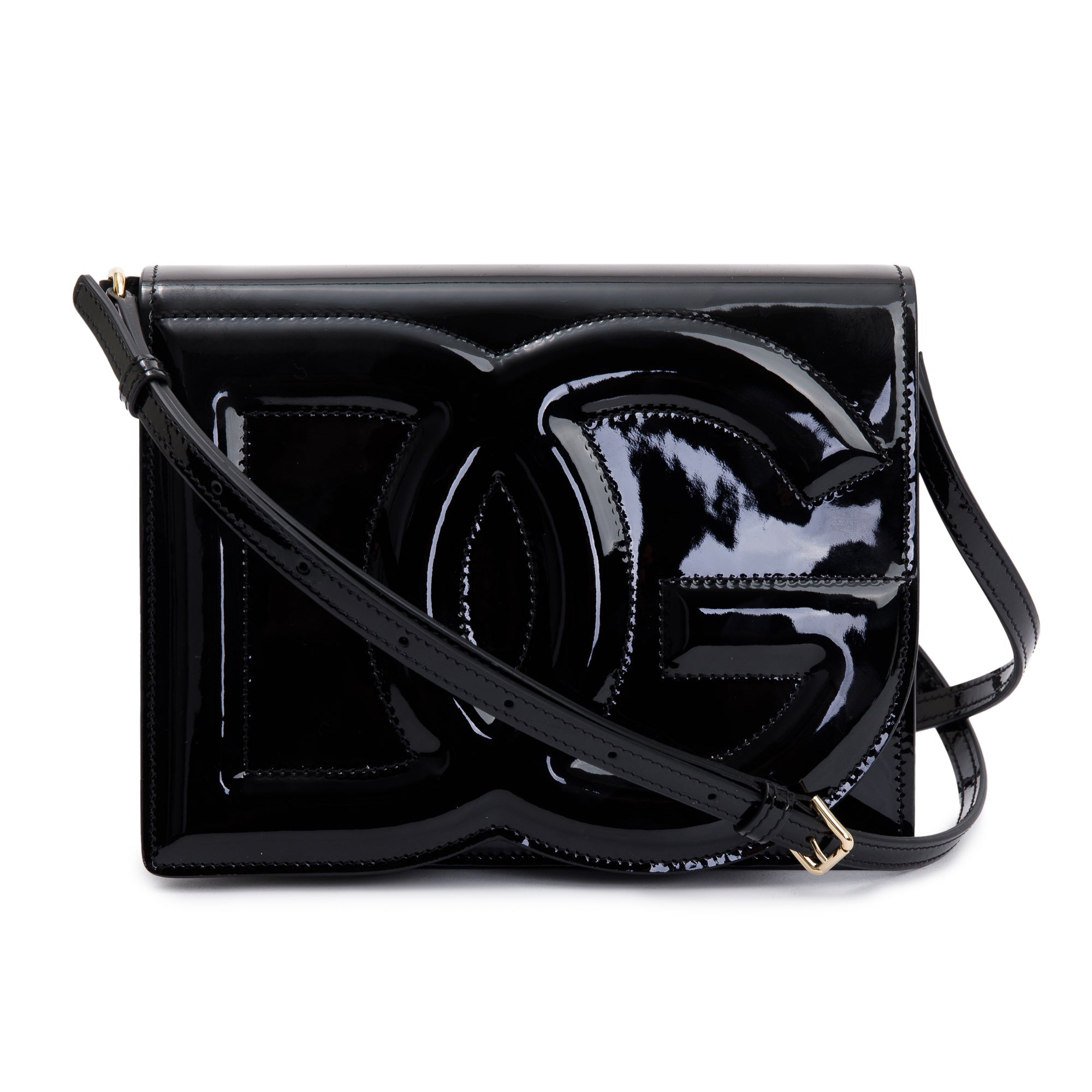 バッグ D&G / DOLCE &GABBANA / BODY BAG / BLACK Dolce & Gabbana Black Patent Leather DG Logo Crossbody Bag w/ Box