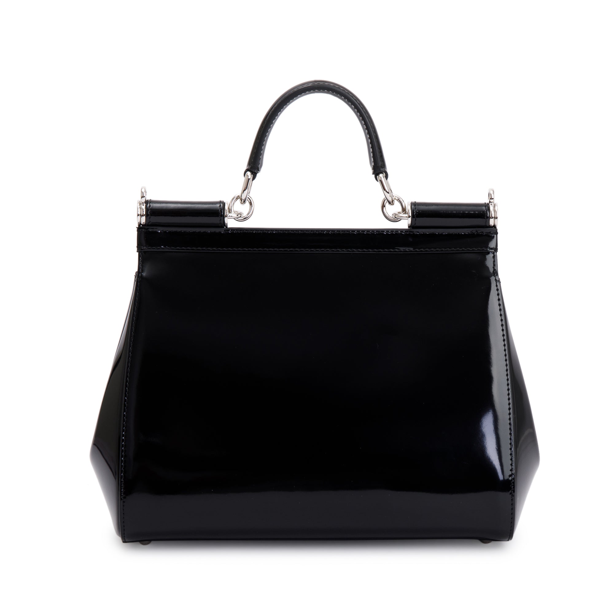 Dolce & Gabbana Black Patent Leather Medium Kim Sicily Bag w/ Strap & Box