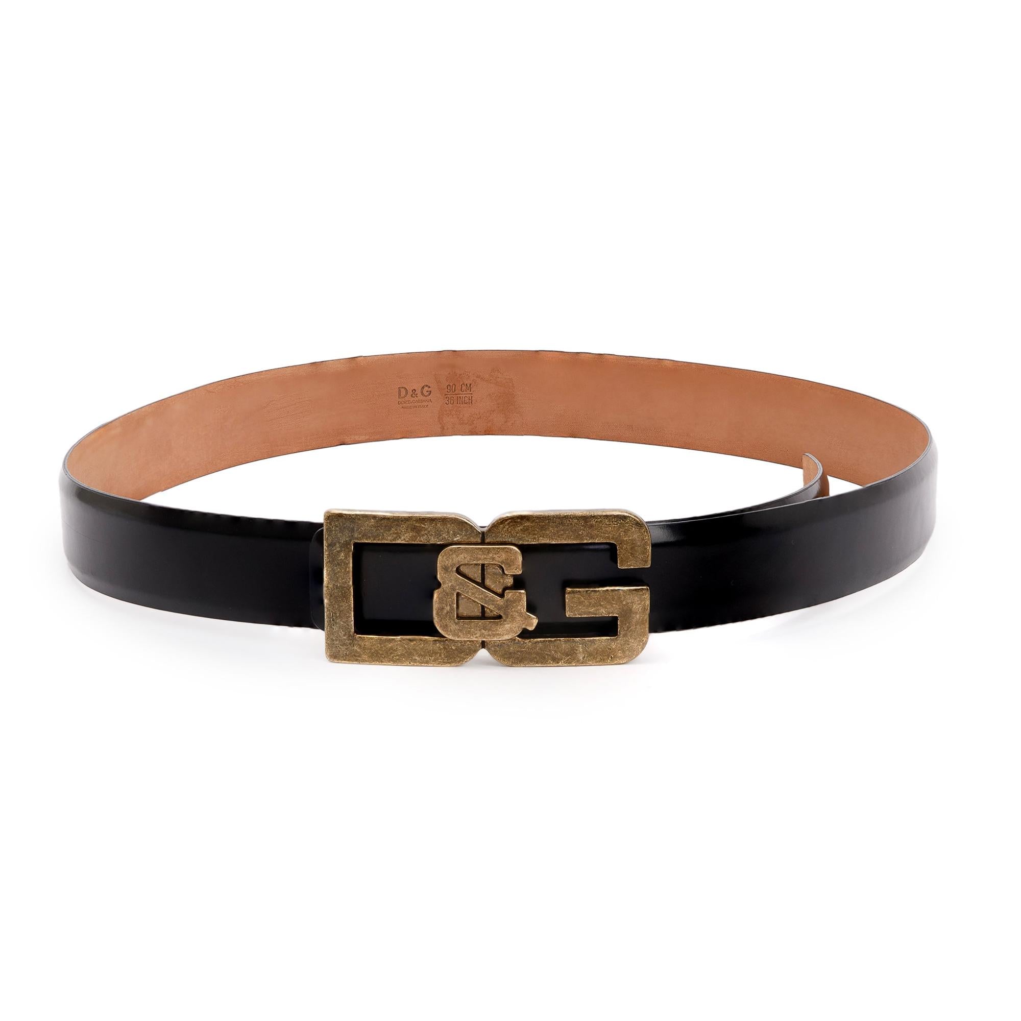 Dolce & Gabbana Black Smooth Leather D&G Buckle Belt 90 36