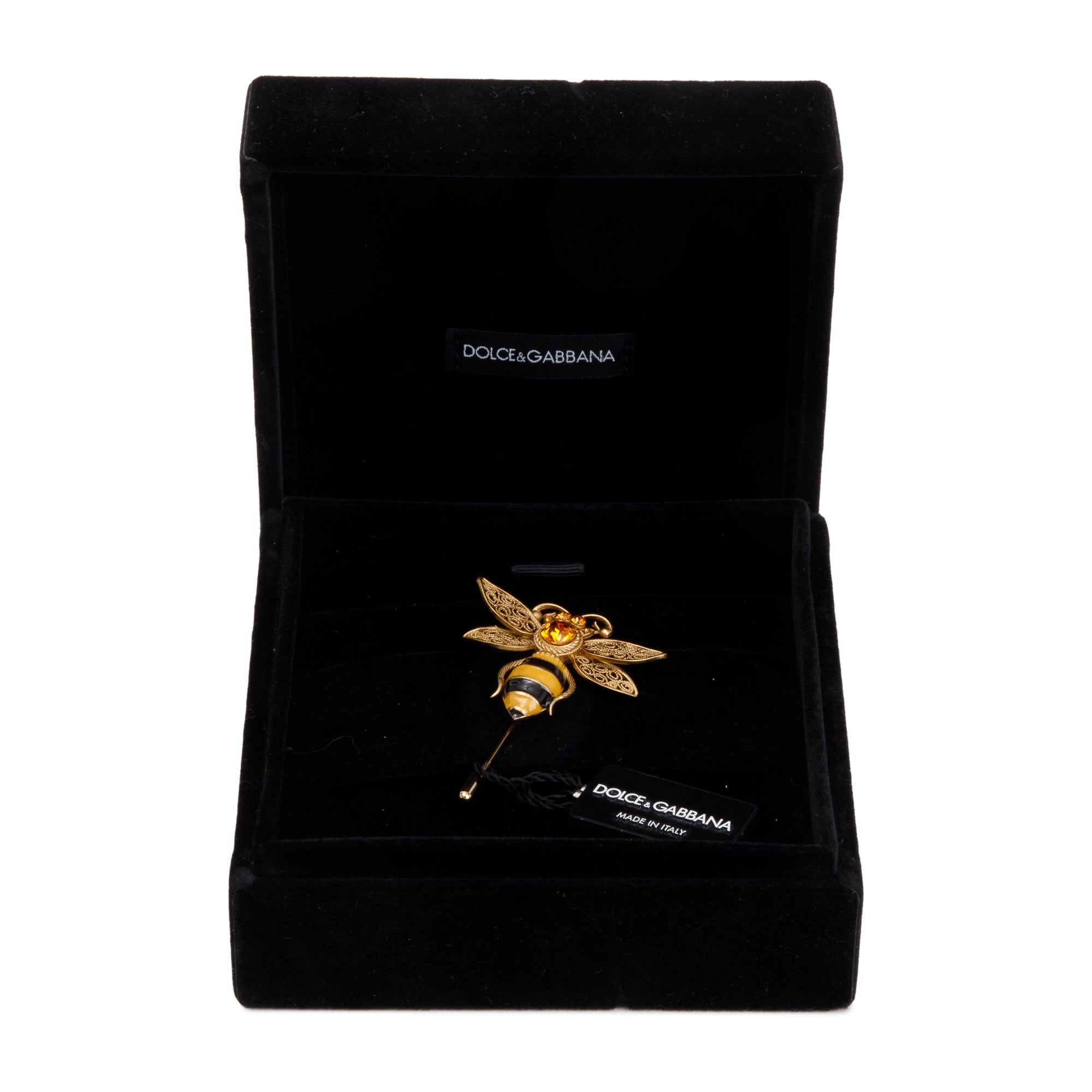Dolce & Gabbana Brass Crystal Bee Pin w/ Box