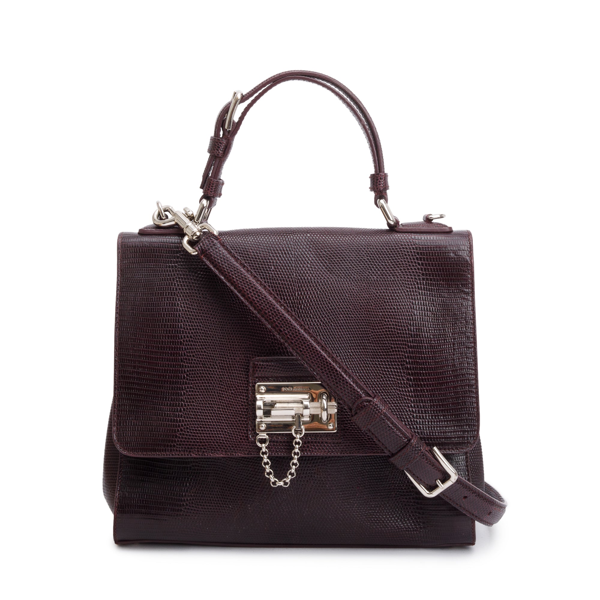 Dolce & Gabbana Burgundy Lizard Embossed Leather Medium Miss Monica Bag w/ Strap & Authenticity Card