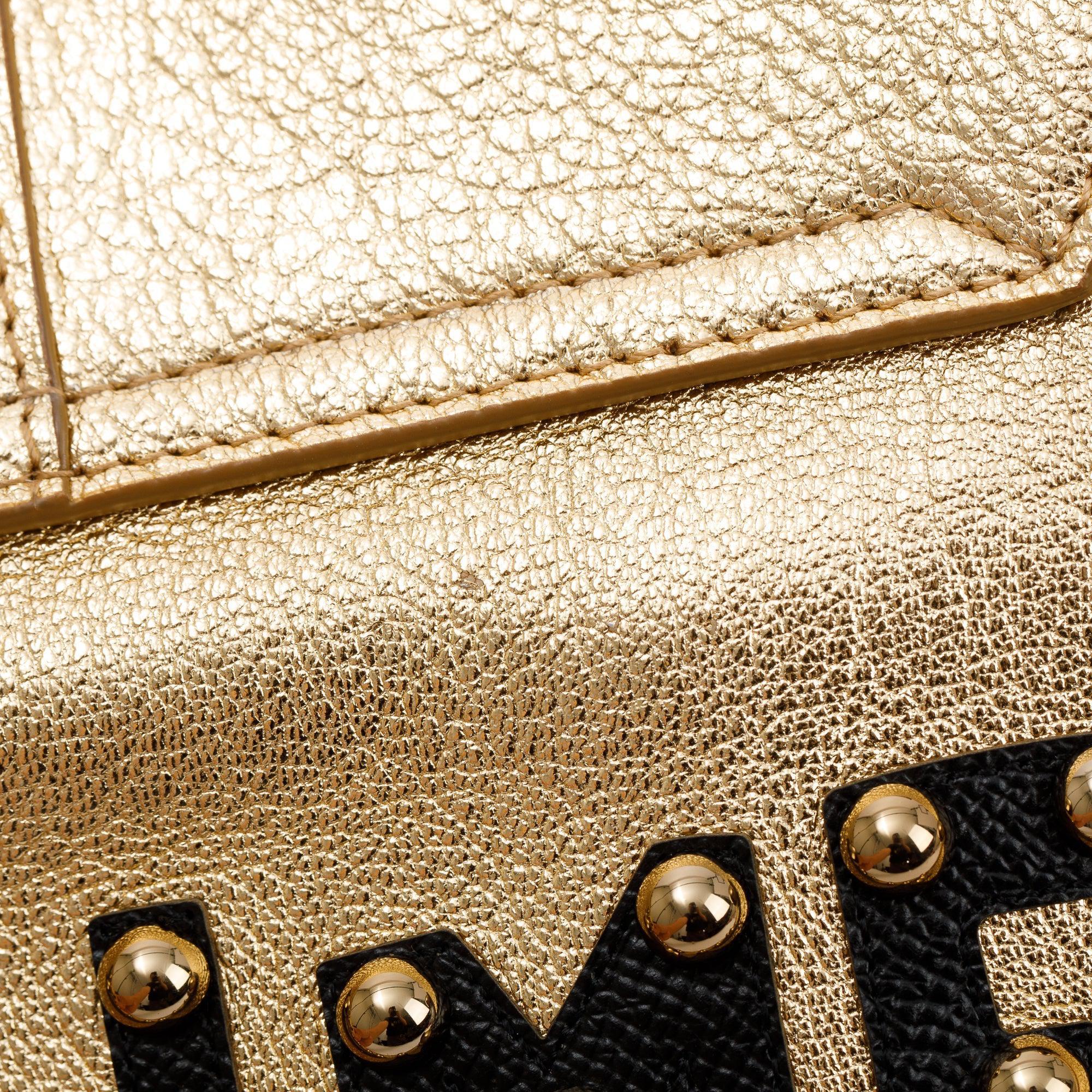 Dolce & Gabbana Embellished Metallic Gold Leather Lucia Shoulder Bag w/ Authenticity Card