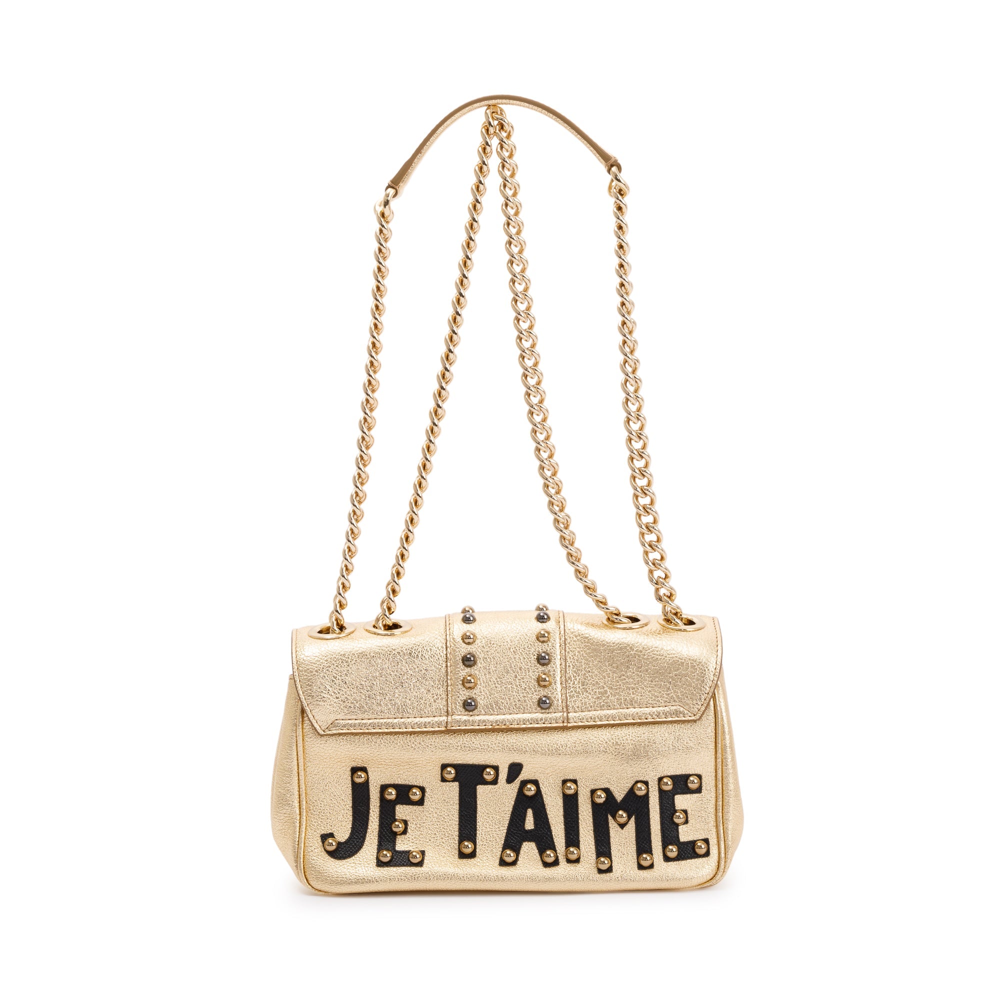 Dolce & Gabbana Embellished Metallic Gold Leather Lucia Shoulder Bag w/ Authenticity Card