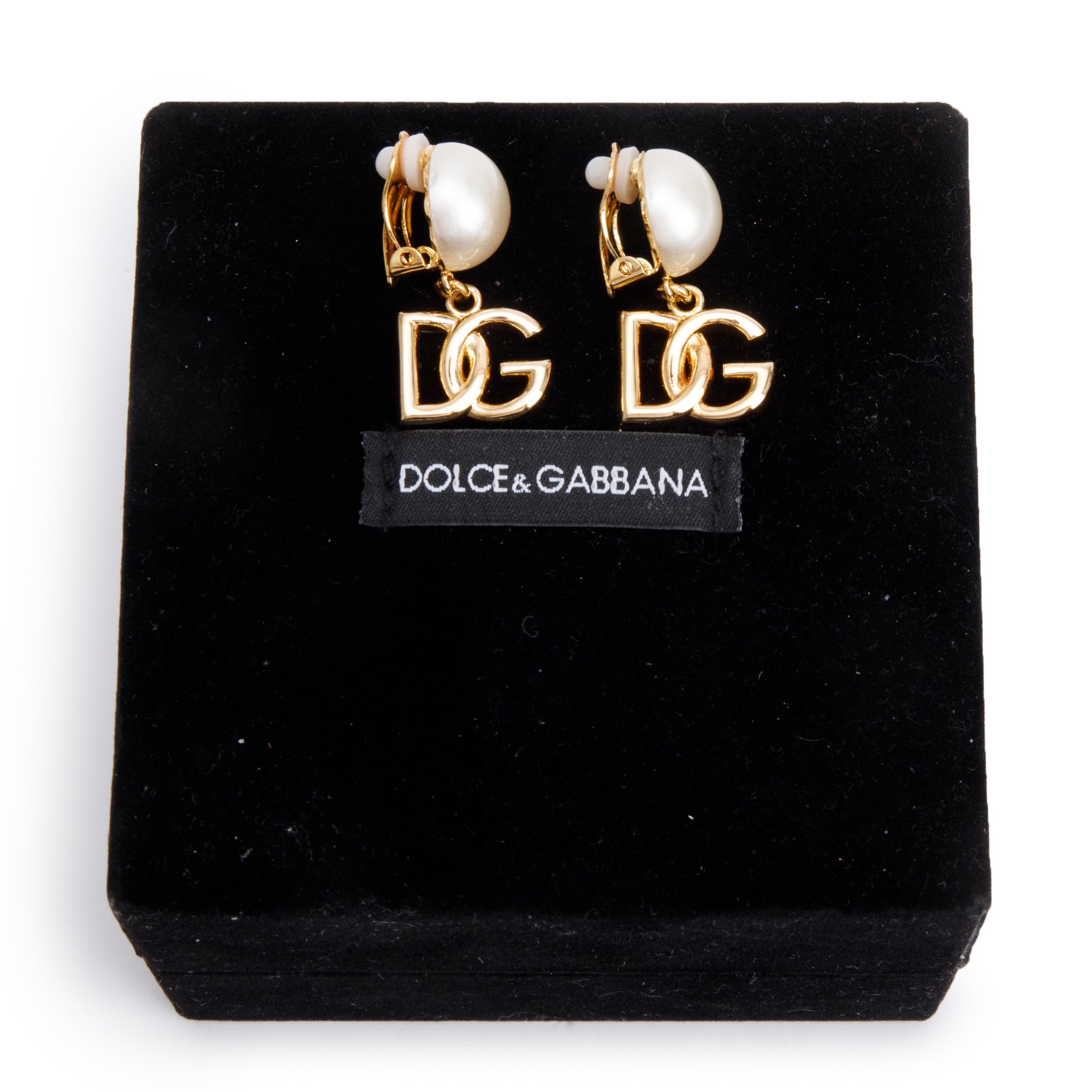 Dolce & Gabbana Faux Pearl 'DG' Drop Clip-On Earrings w/ Box
