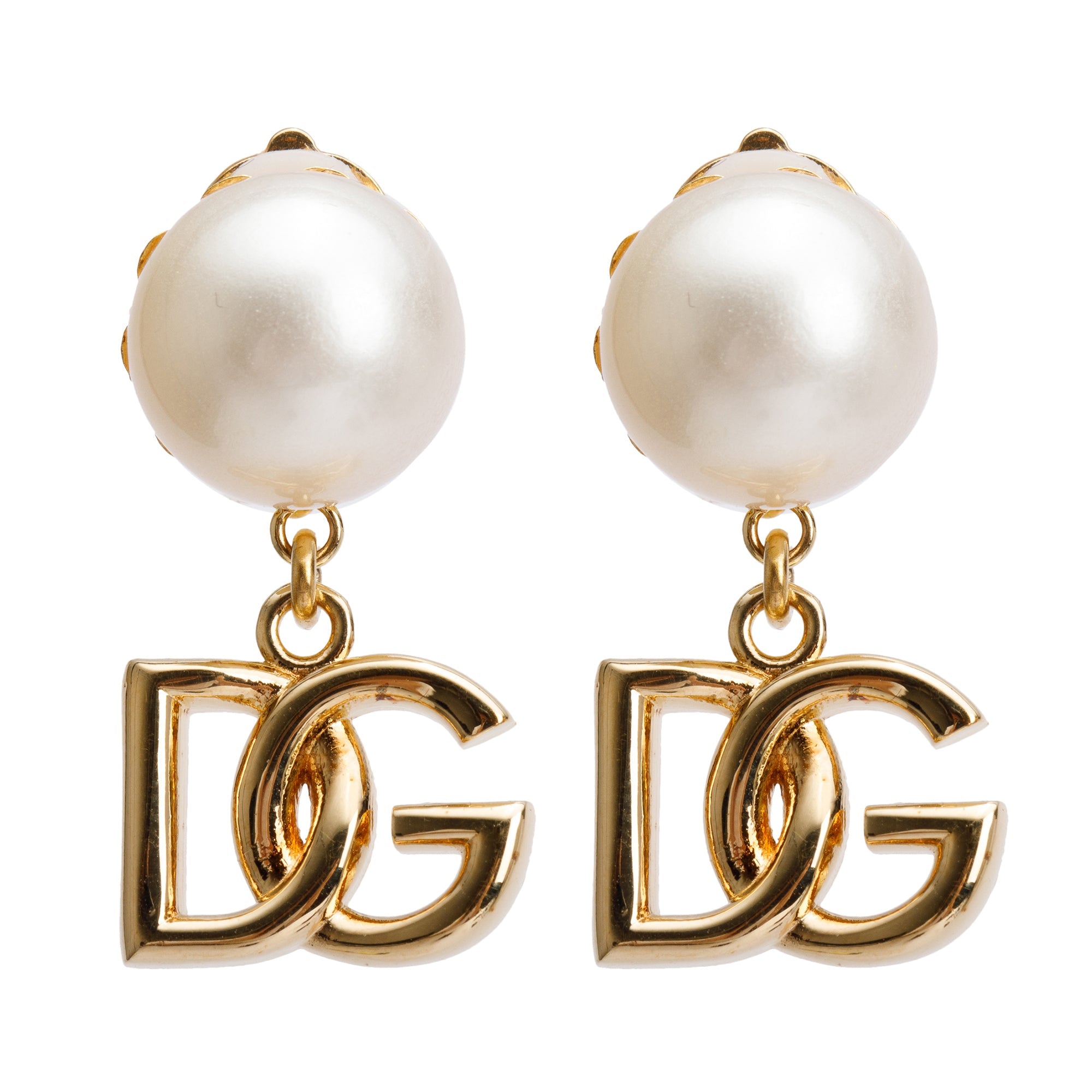 Dolce & Gabbana Faux Pearl 'DG' Drop Clip-On Earrings w/ Box