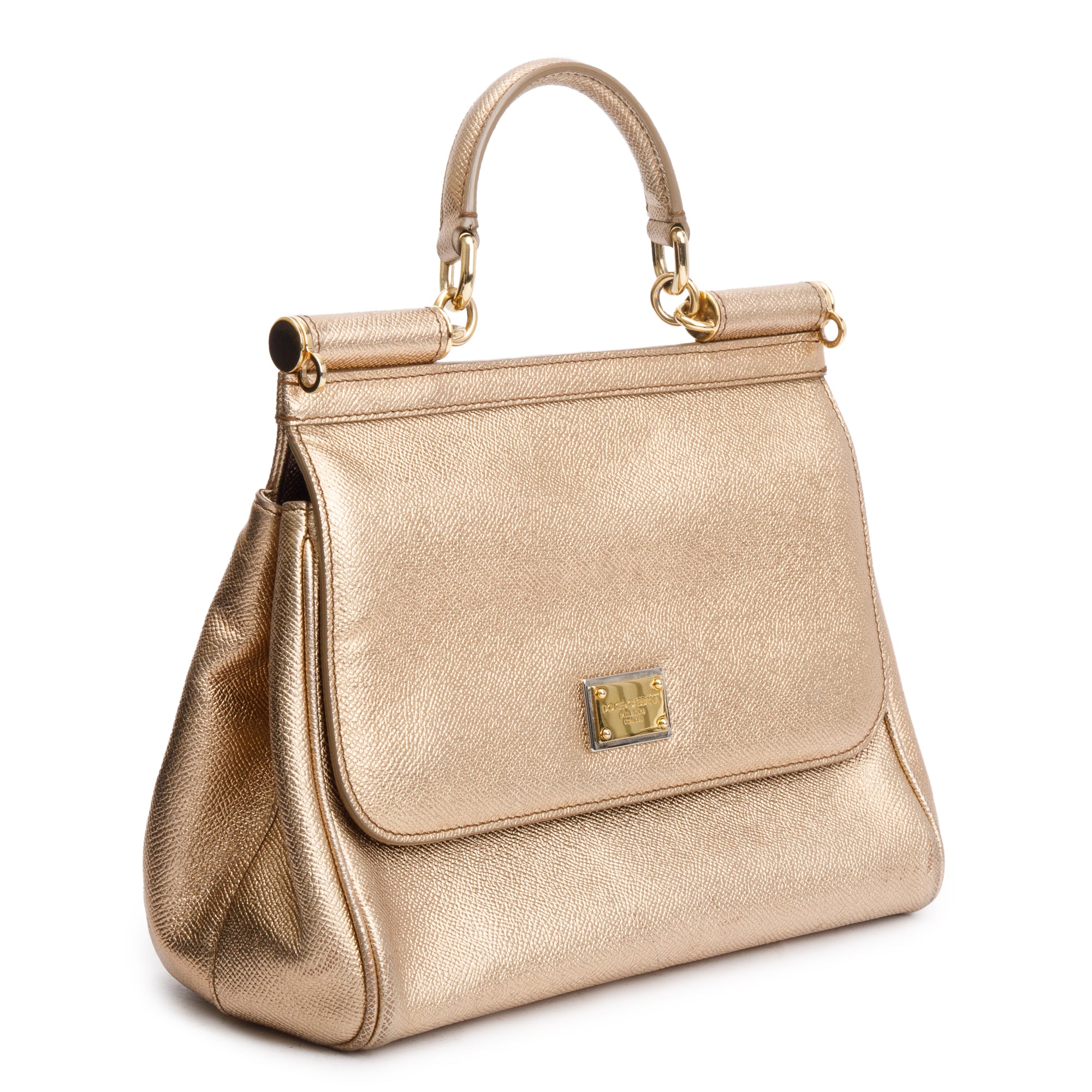 Dolce & Gabbana Gold Dauphine Leather Medium Miss Sicily Bag w/ Strap