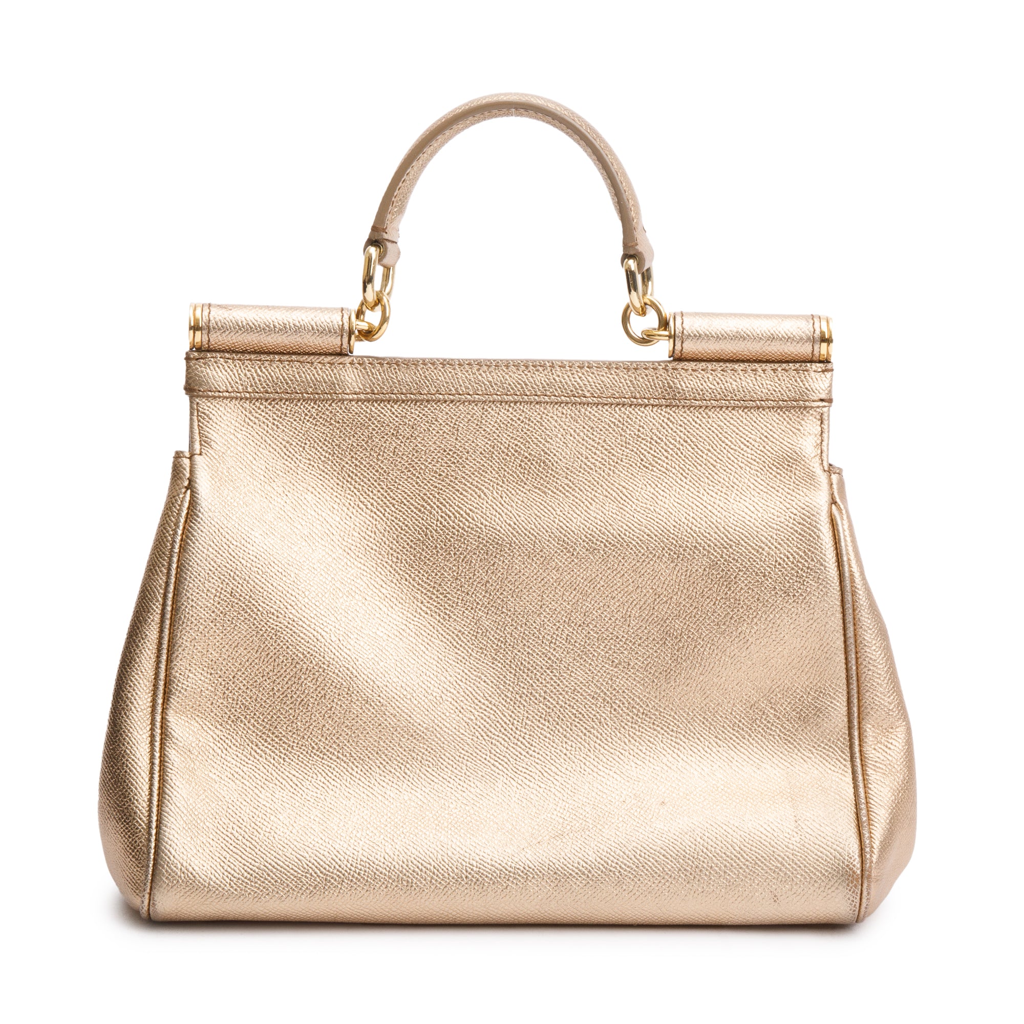Dolce & Gabbana Gold Dauphine Leather Medium Miss Sicily Bag w/ Strap
