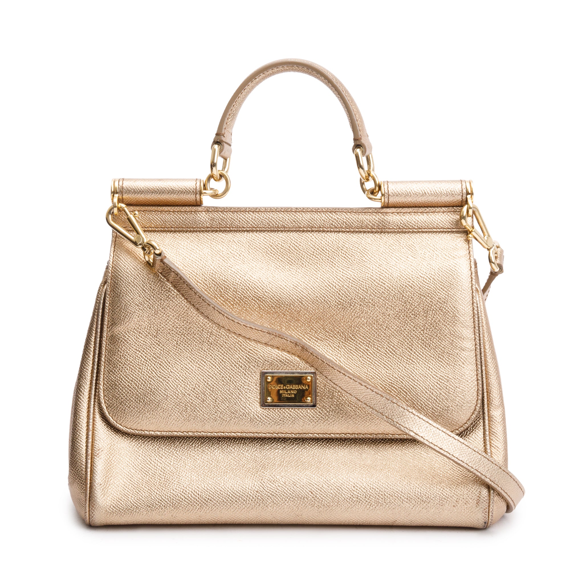Dolce & Gabbana Gold Dauphine Leather Medium Miss Sicily Bag w/ Strap