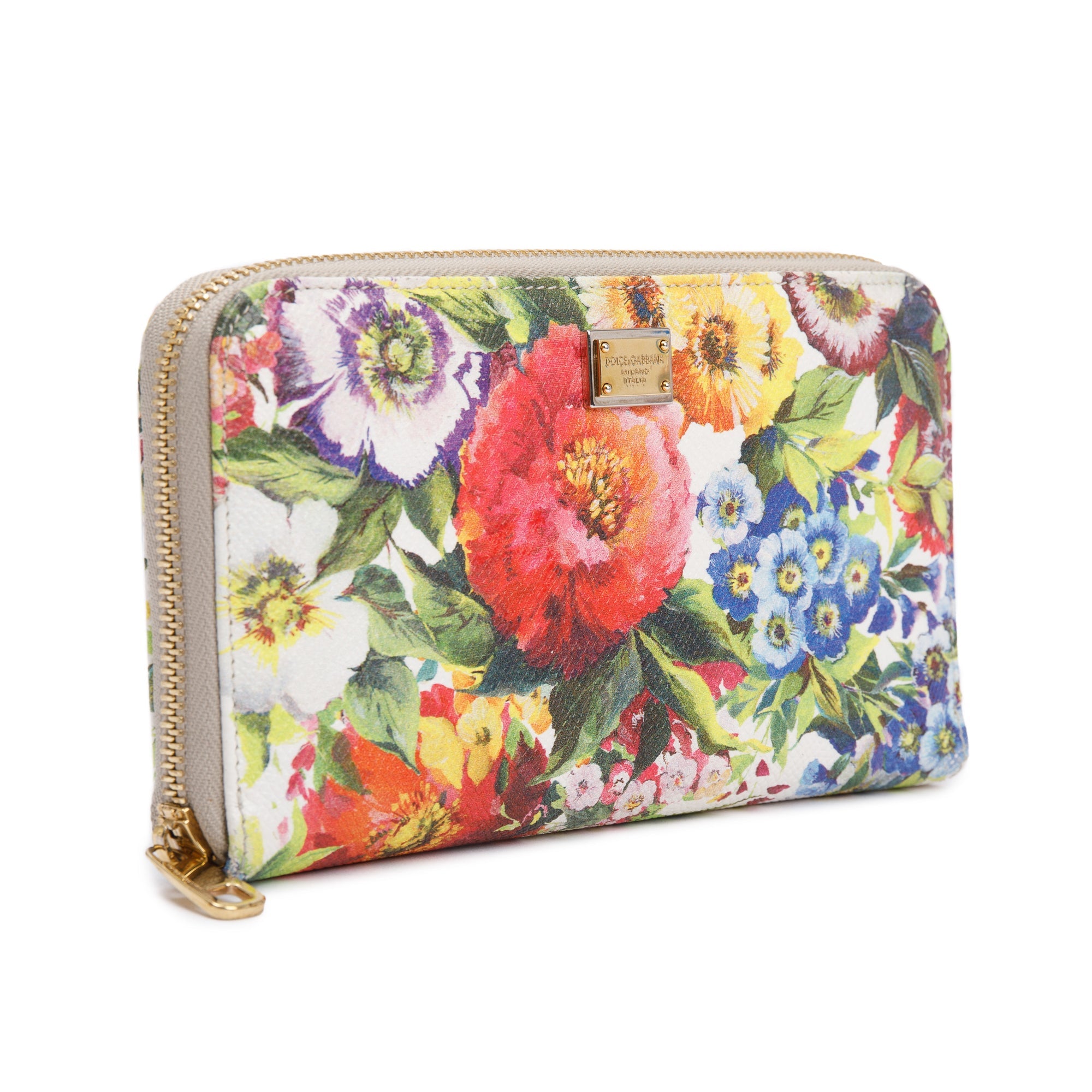 Dolce & Gabbana Multicolor Floral Print Leather Zip Around Wallet w/ Authenticity Card