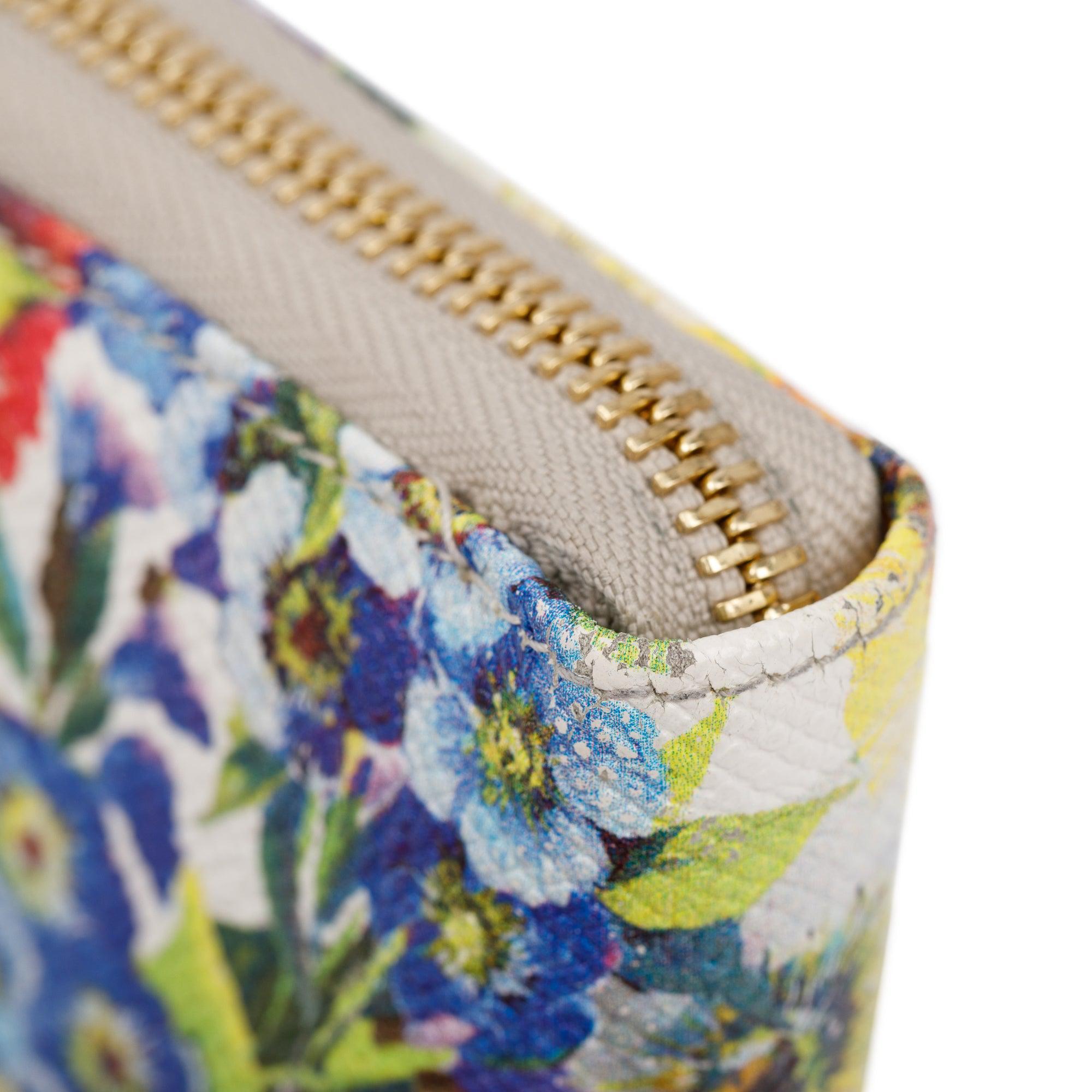 Dolce & Gabbana Multicolor Floral Print Leather Zip Around Wallet w/ Authenticity Card