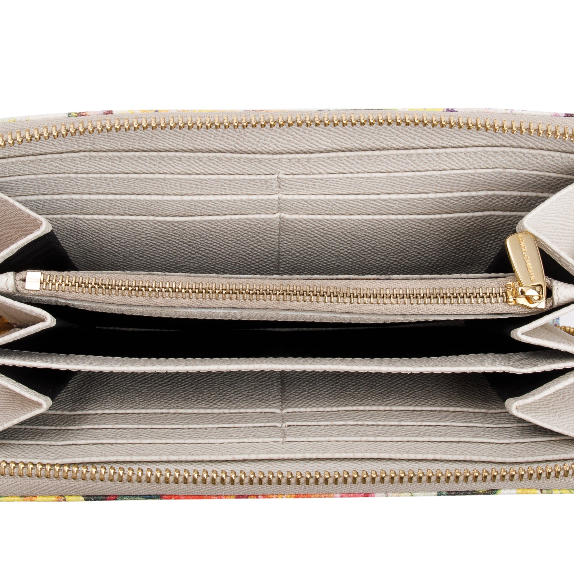 Dolce & Gabbana Multicolor Floral Print Leather Zip Around Wallet w/ Authenticity Card
