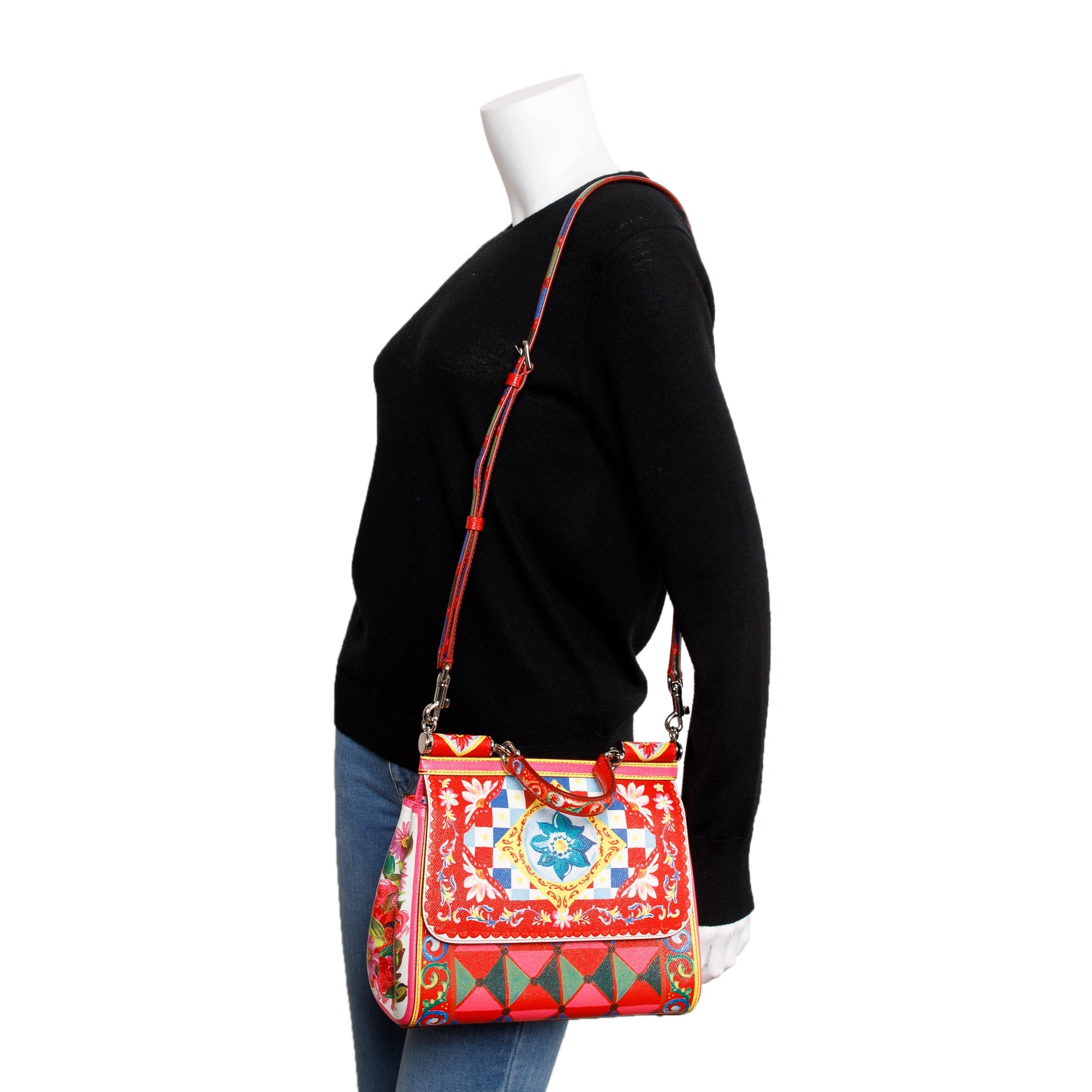 Dolce & Gabbana Multicolour Mambo Print Dauphine Leather Medium Miss Sicily Bag w/ Strap & Authenticity Card