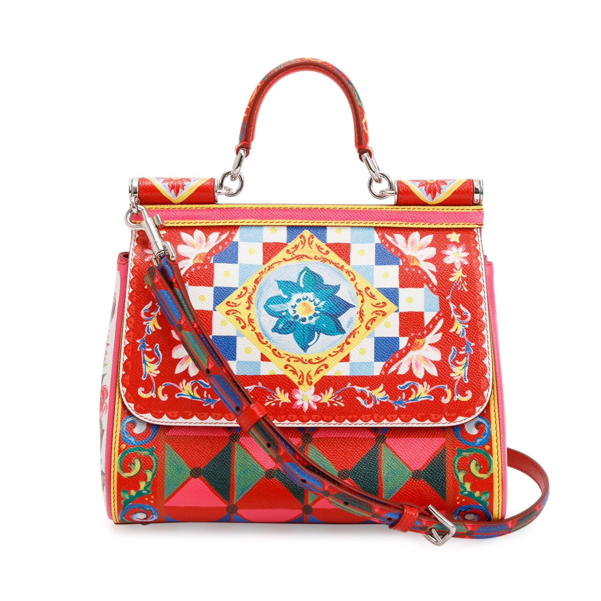 Dolce & Gabbana Multicolour Mambo Print Dauphine Leather Medium Miss Sicily Bag w/ Strap & Authenticity Card