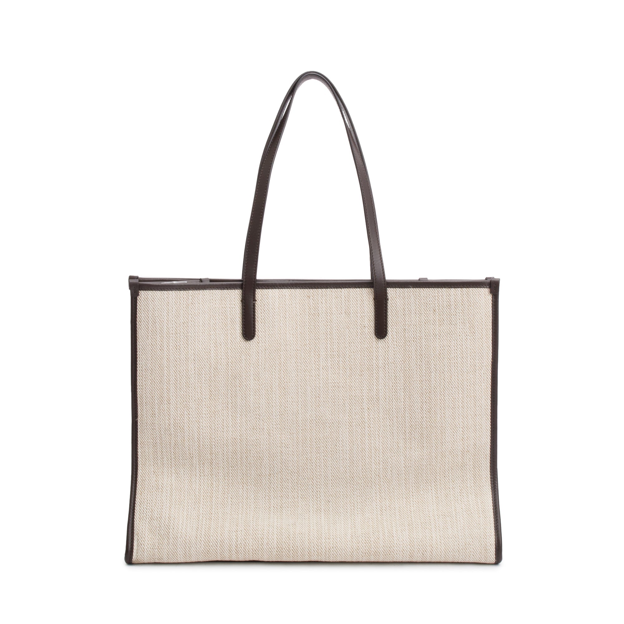 Dolce & Gabbana Neutral Canvas Black Leather Trim Large Shopper Tote