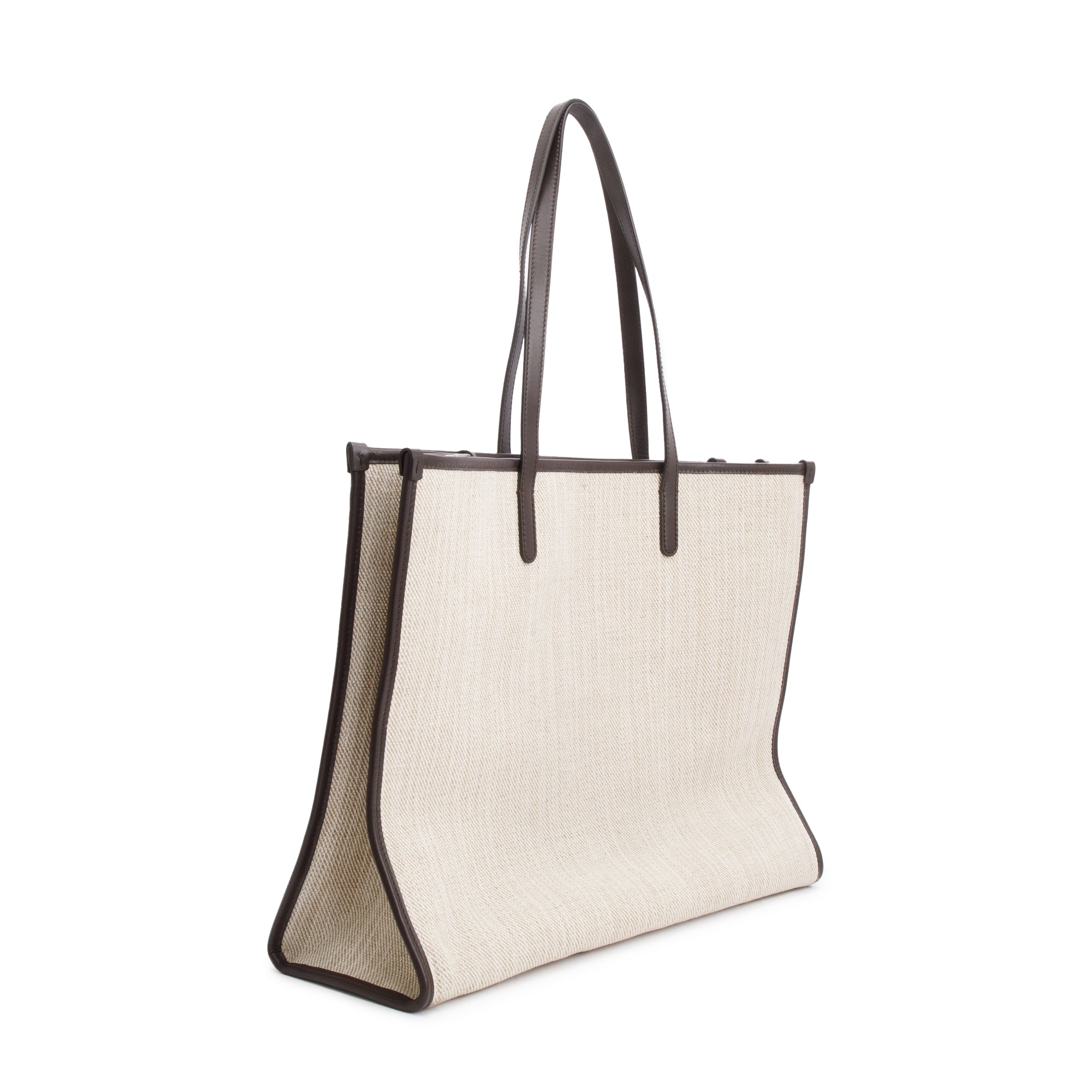 Dolce & Gabbana Neutral Canvas Black Leather Trim Large Shopper Tote