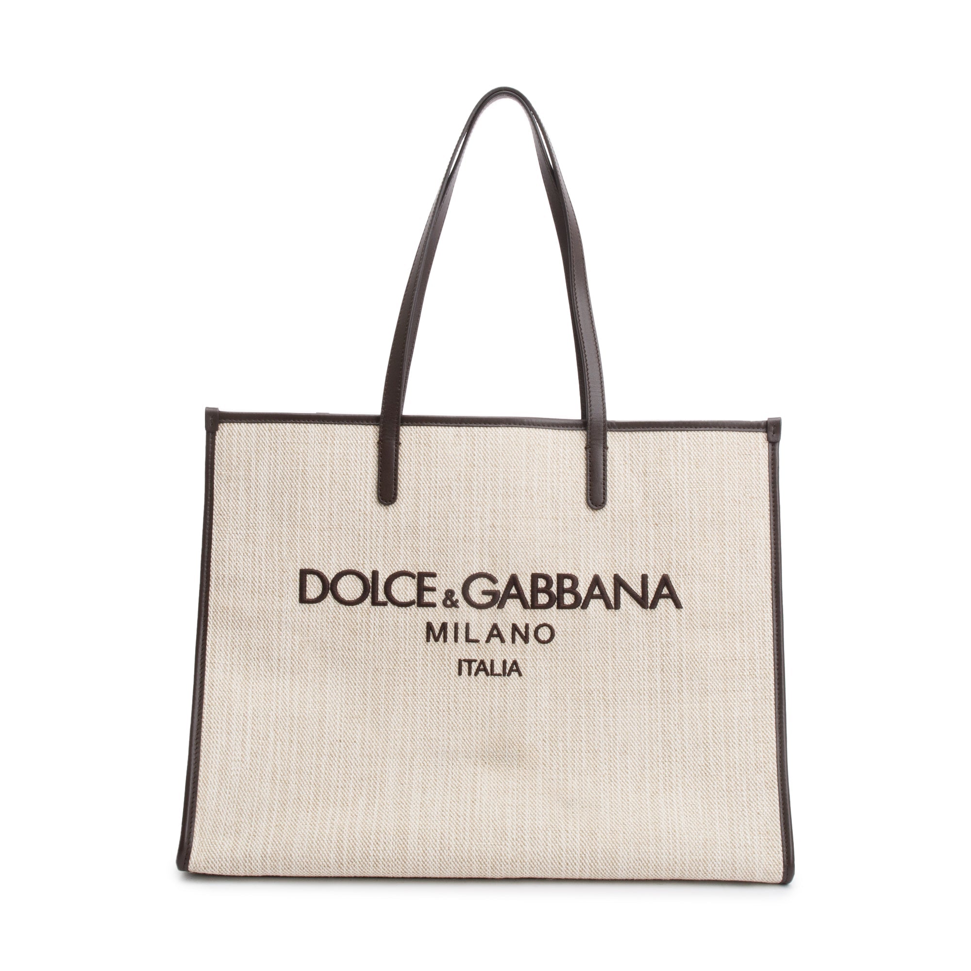 Dolce & Gabbana Neutral Canvas Black Leather Trim Large Shopper Tote