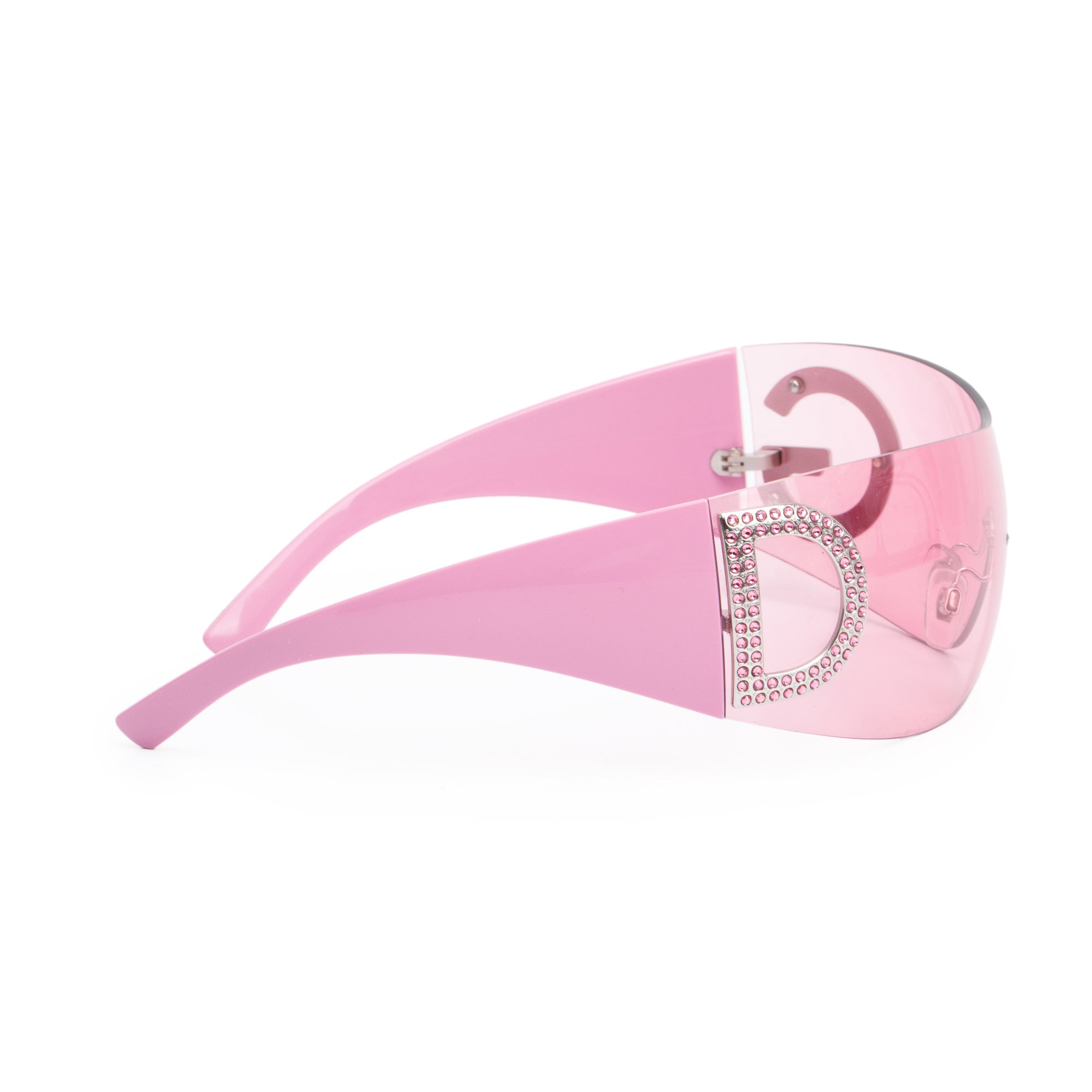 Dolce & Gabbana Pink Acetate Rhinestone DG Re-Edition Shield Sunglasses w/ Case