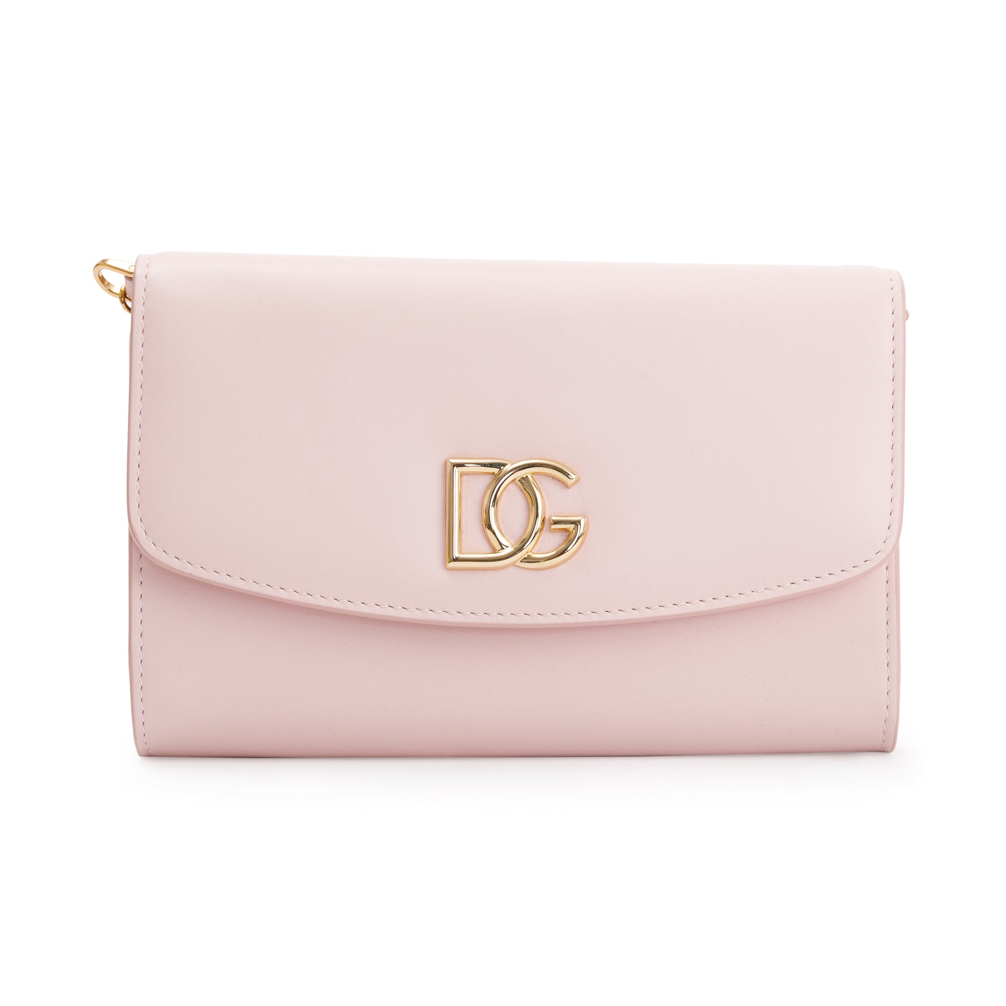 Dolce & Gabbana Pink Calfskin Leather DG Logo Flap Chain Clutch Bag w/ Authenticity Card