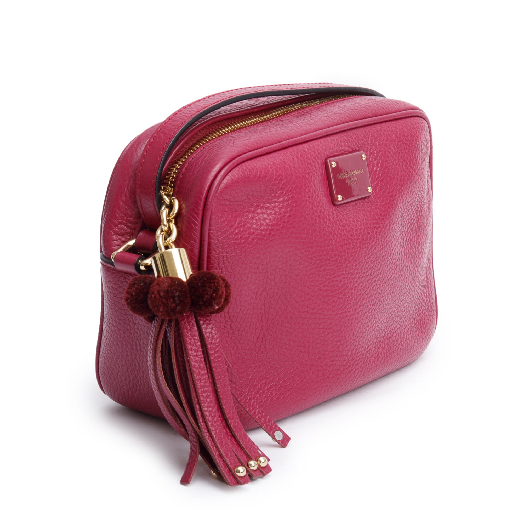 Dolce & Gabbana Purple Calfskin Leather Pom Pom Glam Camera Crossbody Bag