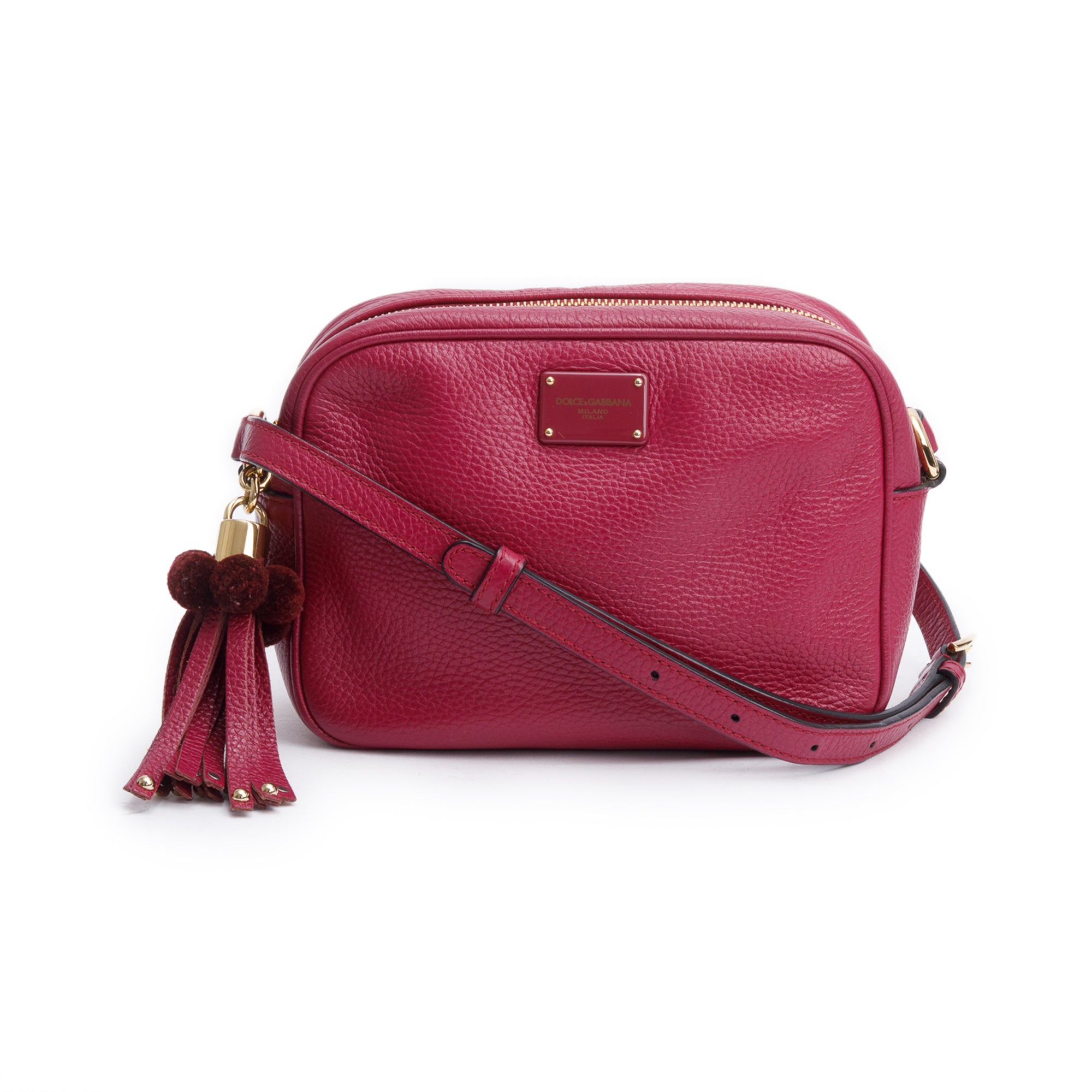 Dolce & Gabbana Purple Calfskin Leather Pom Pom Glam Camera Crossbody Bag