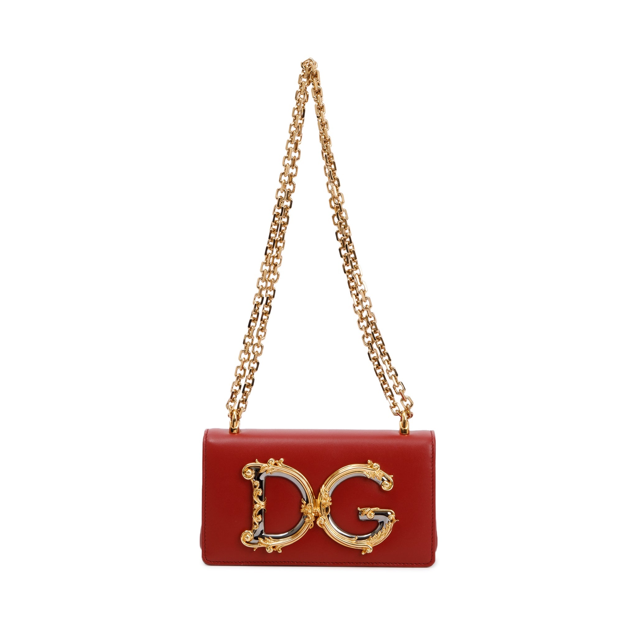 Dolce & Gabbana Red Calfskin Leather DG Girls Phone Crossbody Bag