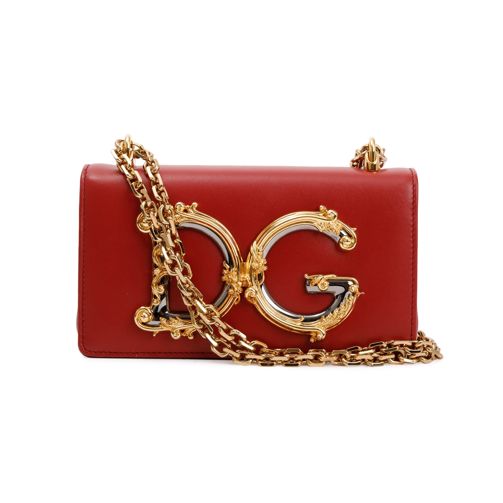 Dolce & Gabbana Red Calfskin Leather DG Girls Phone Crossbody Bag