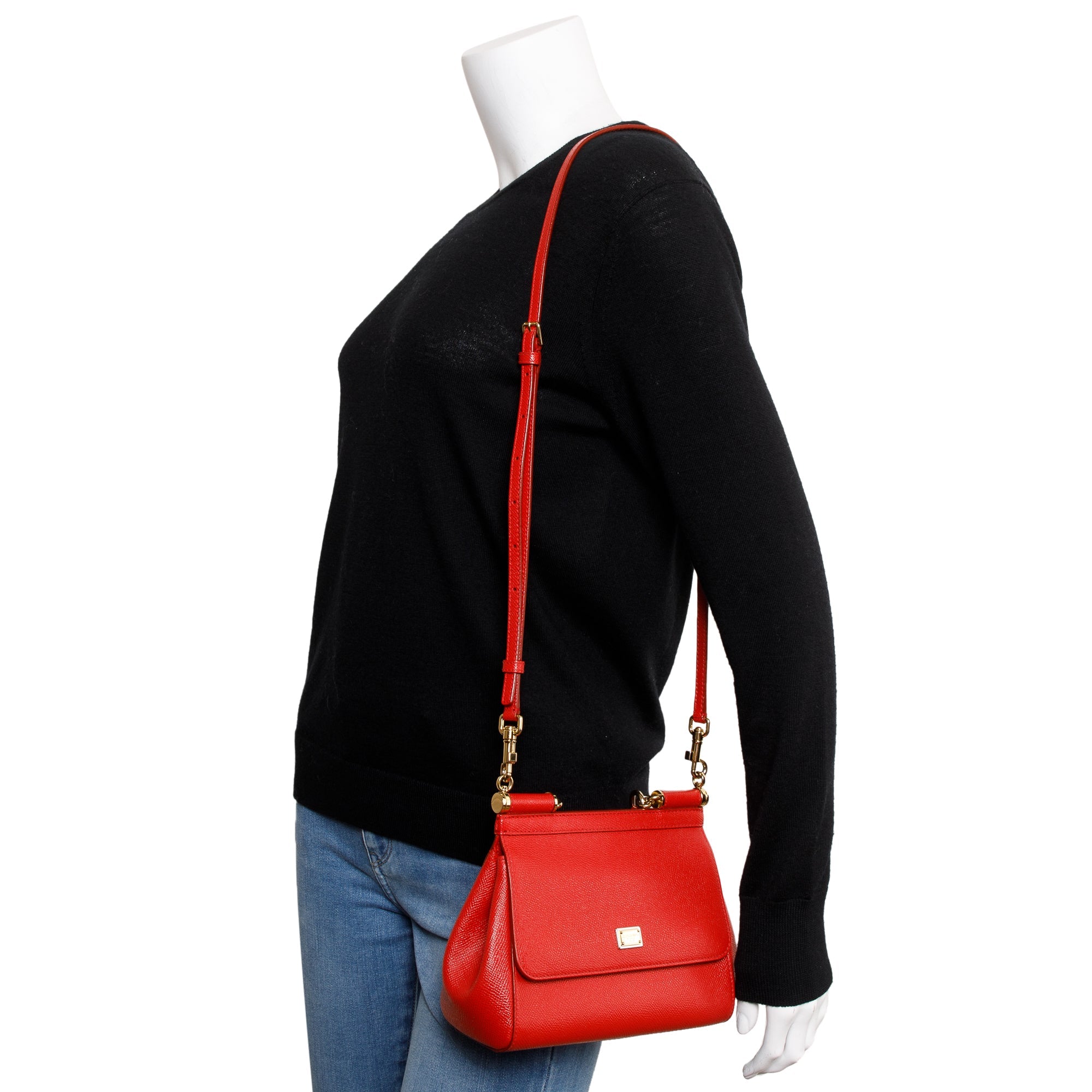 Dolce & Gabbana Red Dauphine Leather Small Miss Sicily Bag w/ Strap