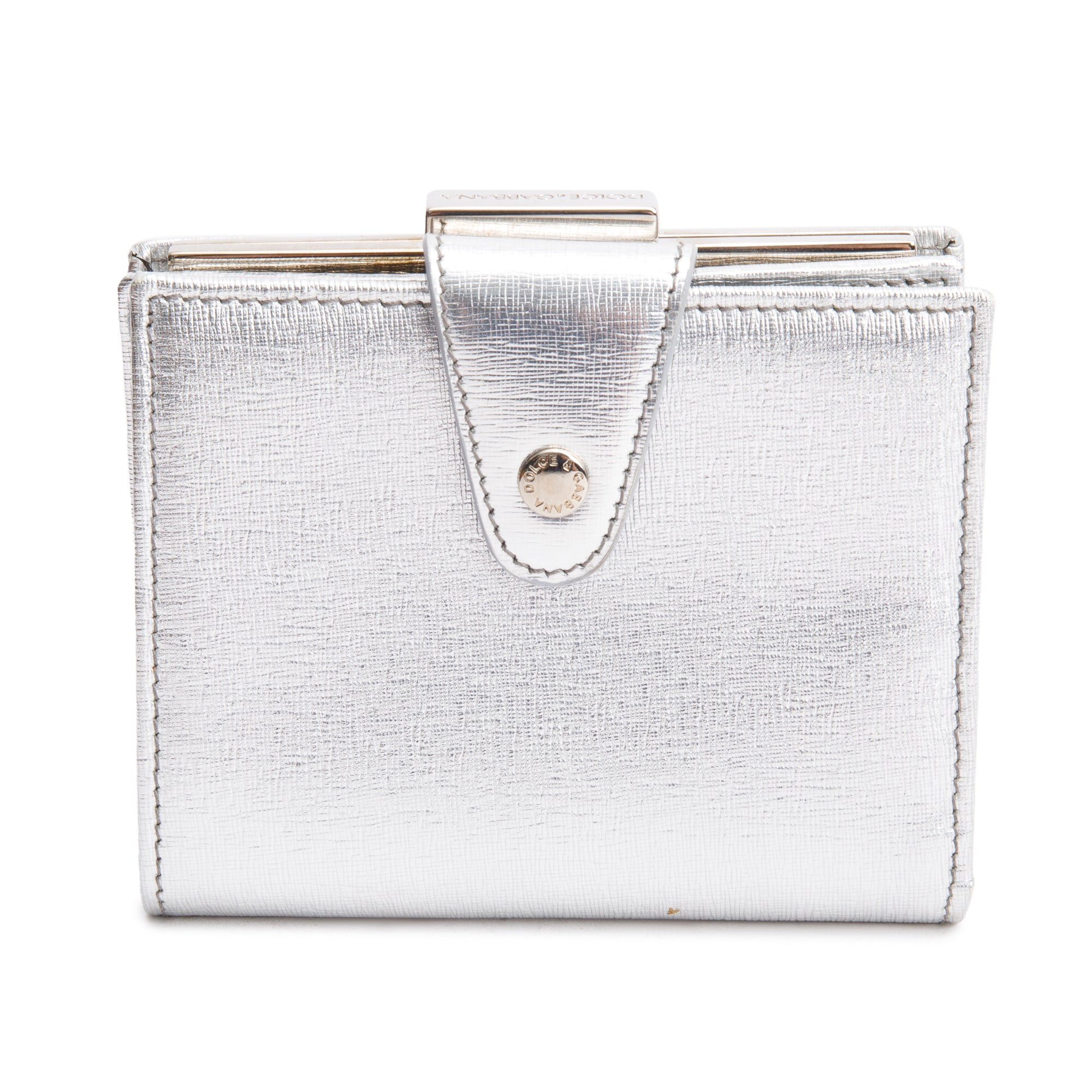 Dolce & Gabbana Silver Metallic Leather DG Compact Wallet