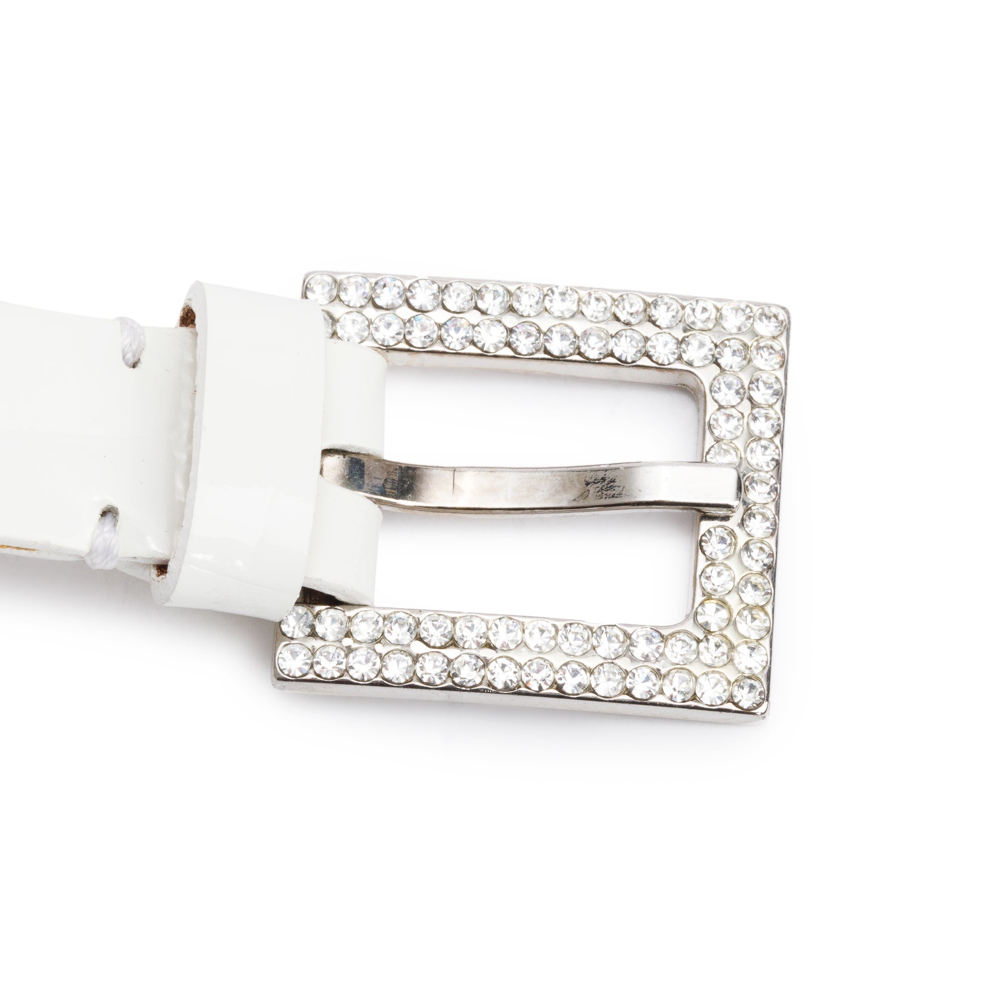 Dolce & Gabbana Silver Plated Crystal 'DG' White Leather Collar Necklace