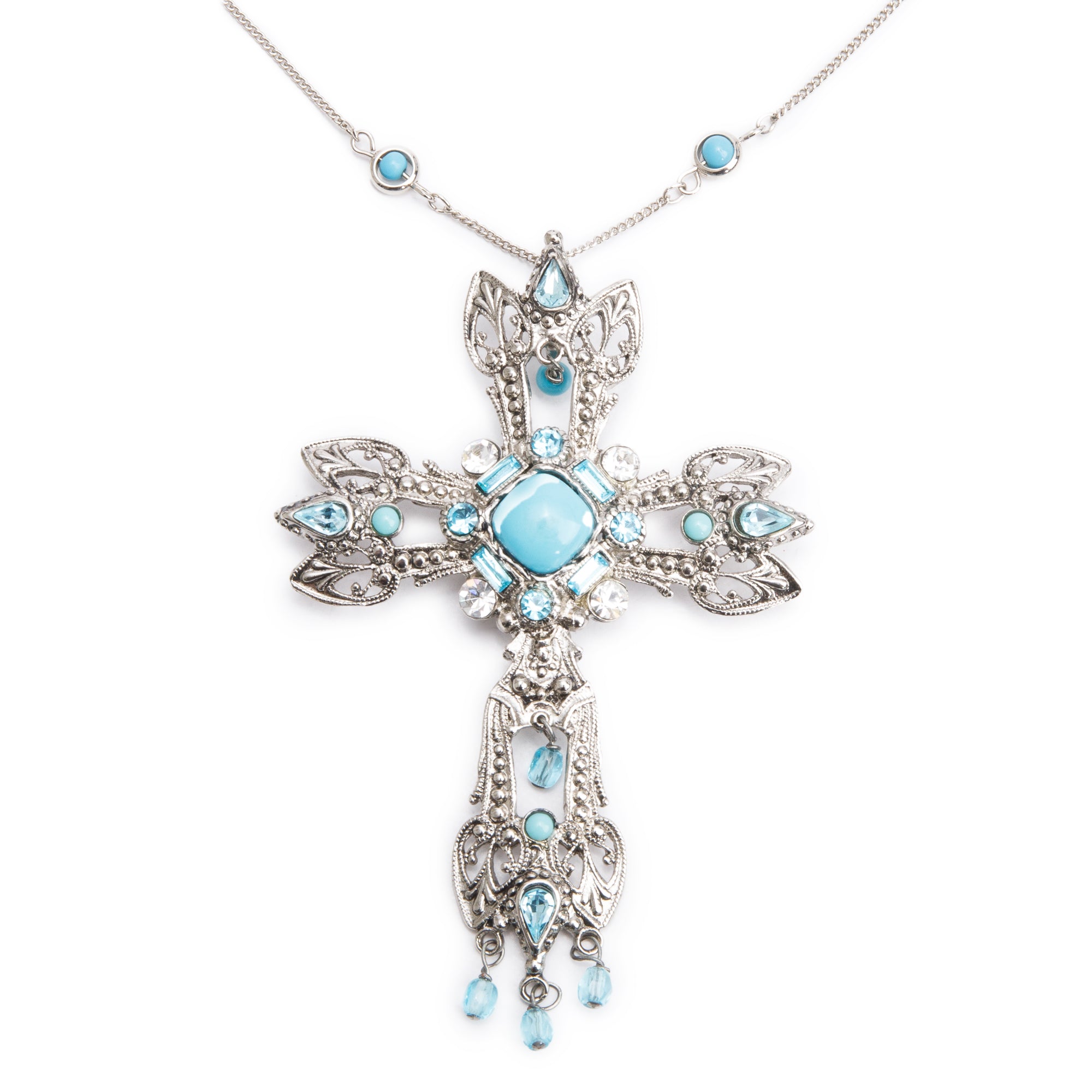 Dolce & Gabbana Silver Plated Resin & Crystal Embellished Cross Pendant Necklace