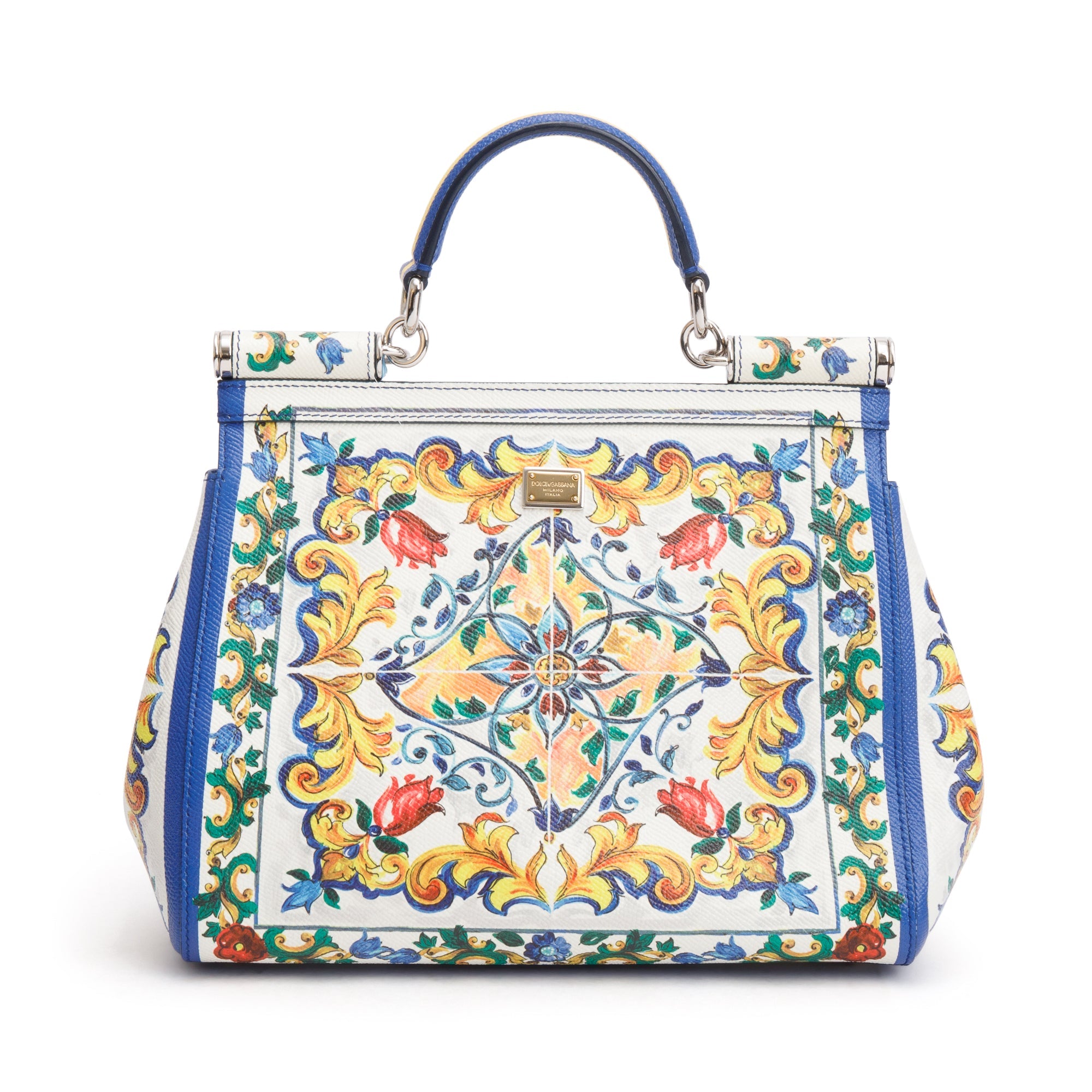 Dolce & Gabbana White Majolica Print Leather Medium Miss
