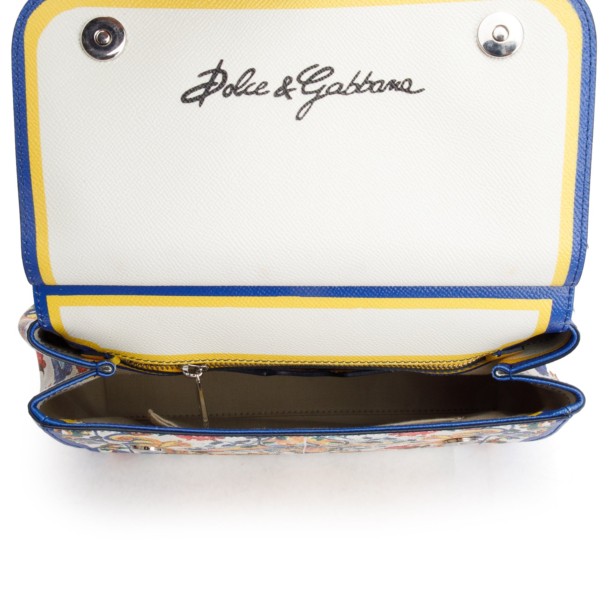 Dolce & Gabbana White Majolica Print Leather Medium Miss Sicily Bag w/ Strap