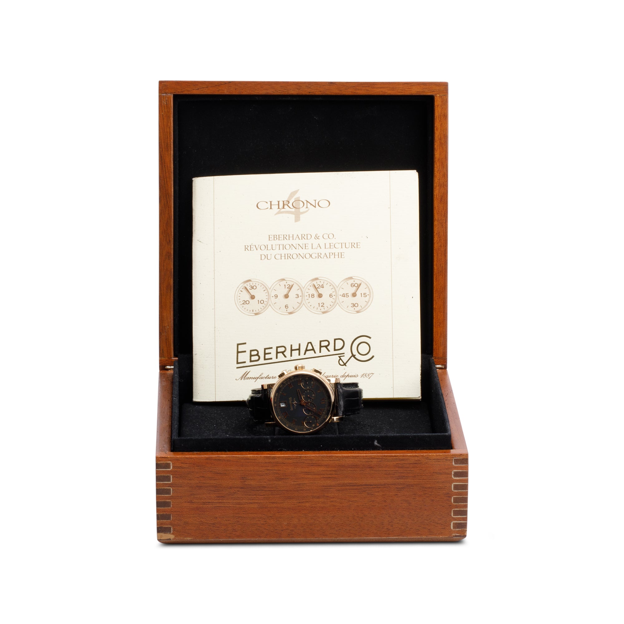 Eberhard & Co. 18k Yellow Gold Chrono 4 40 MM Automatic Watch Black Dial w/ Box & Papers