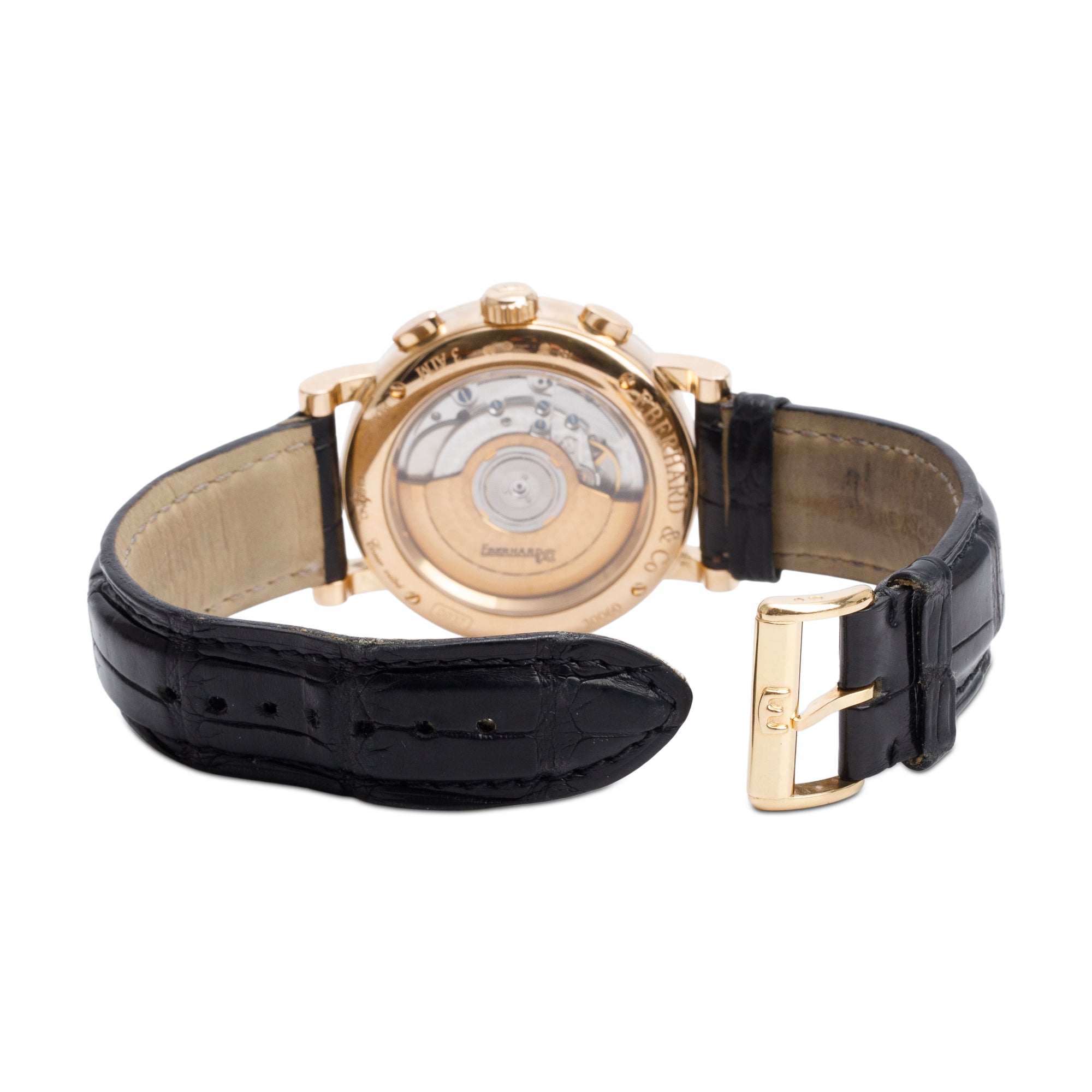 Eberhard & Co. 18k Yellow Gold Chrono 4 40 MM Automatic Watch Black Dial w/ Box & Papers